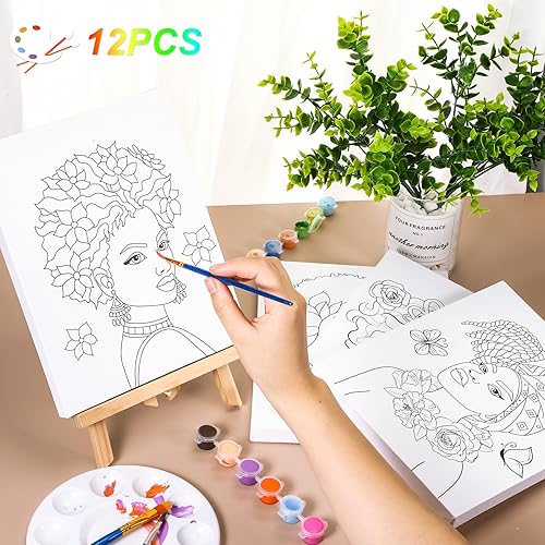 Miniatura 6 de 12 lienzos de contorno predibujados de 10 x 8 pulgadas, tableros de pintura estirados predibujados para pintar arte, recuerdos de fiesta para