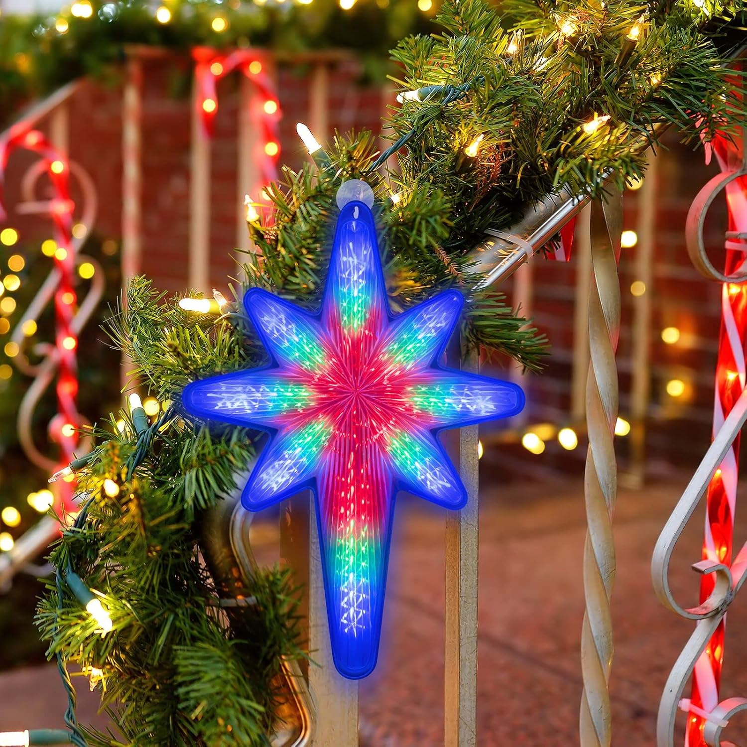 LAMPHOME 20" 44 LED Bethlehem Star With Movement,3D Bethlehem Star digital flash-Shooting Star - Hanging Outdoor Christmas,Use for Holiday Decoration, Porch Light, 3D Fixture, Advent Star (Multicolor)