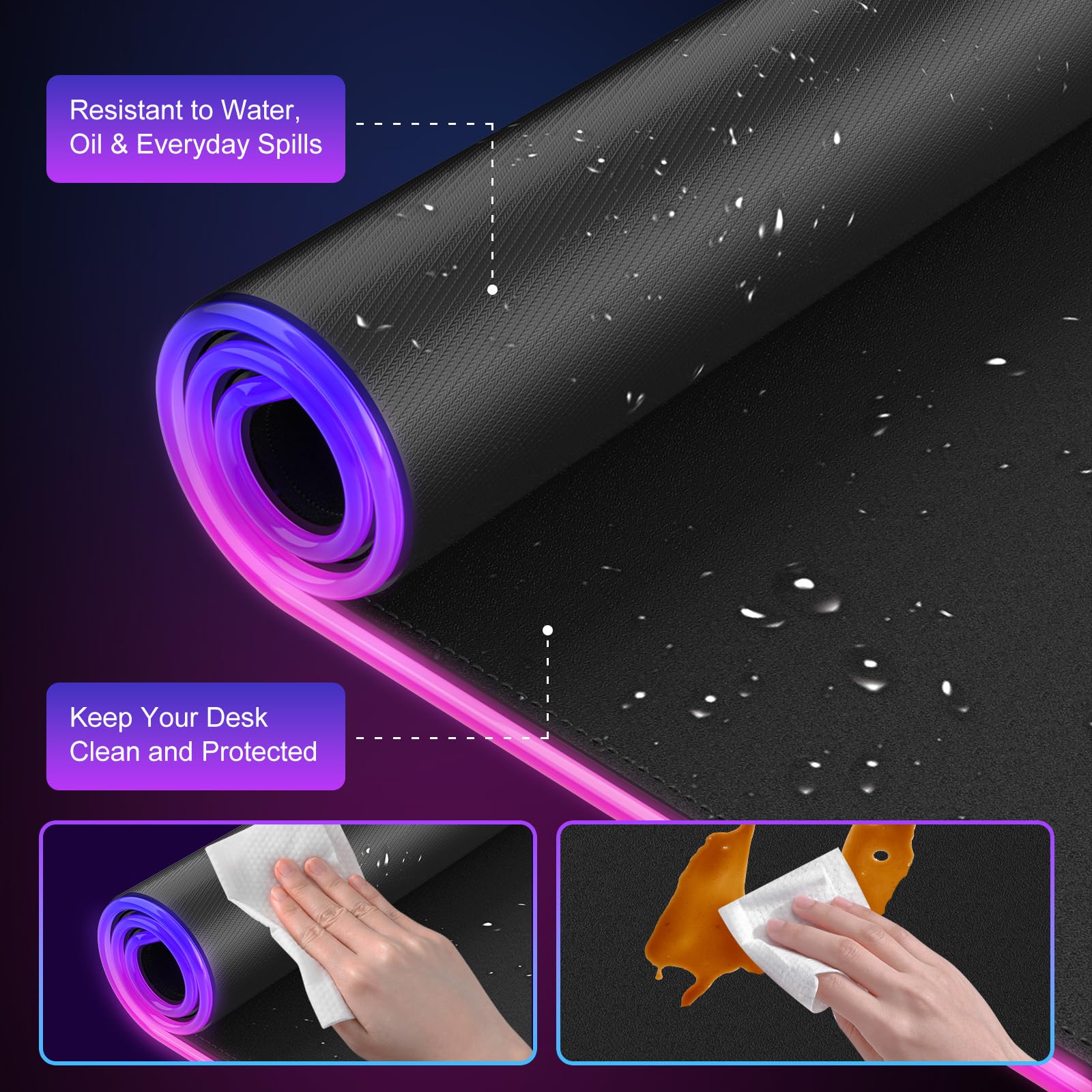 besky Tappetino per mouse da gioco RGB con supporto pieghevole per telefono, stazione di ricarica magnetica 3 in 1, grande tappetino da scrivania, superficie impermeabile, base in gomma antiscivolo