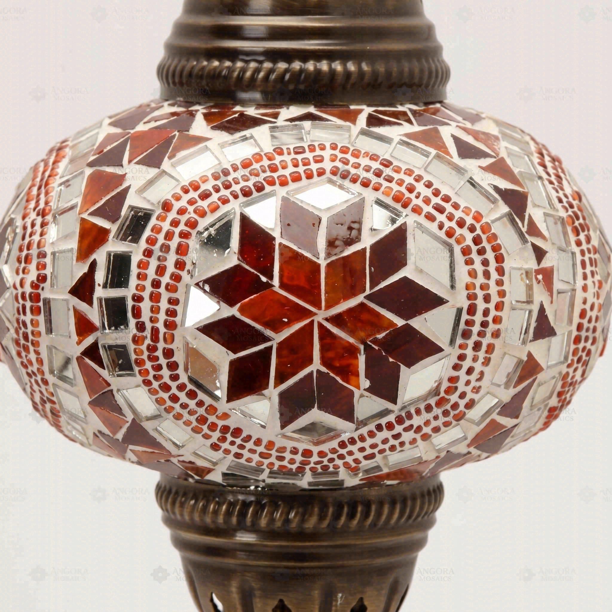 ENVA Czerwona turecka mozaika lampa stołowa - ręcznie wykonana mozaika szklana lampka nocna - geometryczny wzór gwiazdy - marokańska lampa biurkowa boho