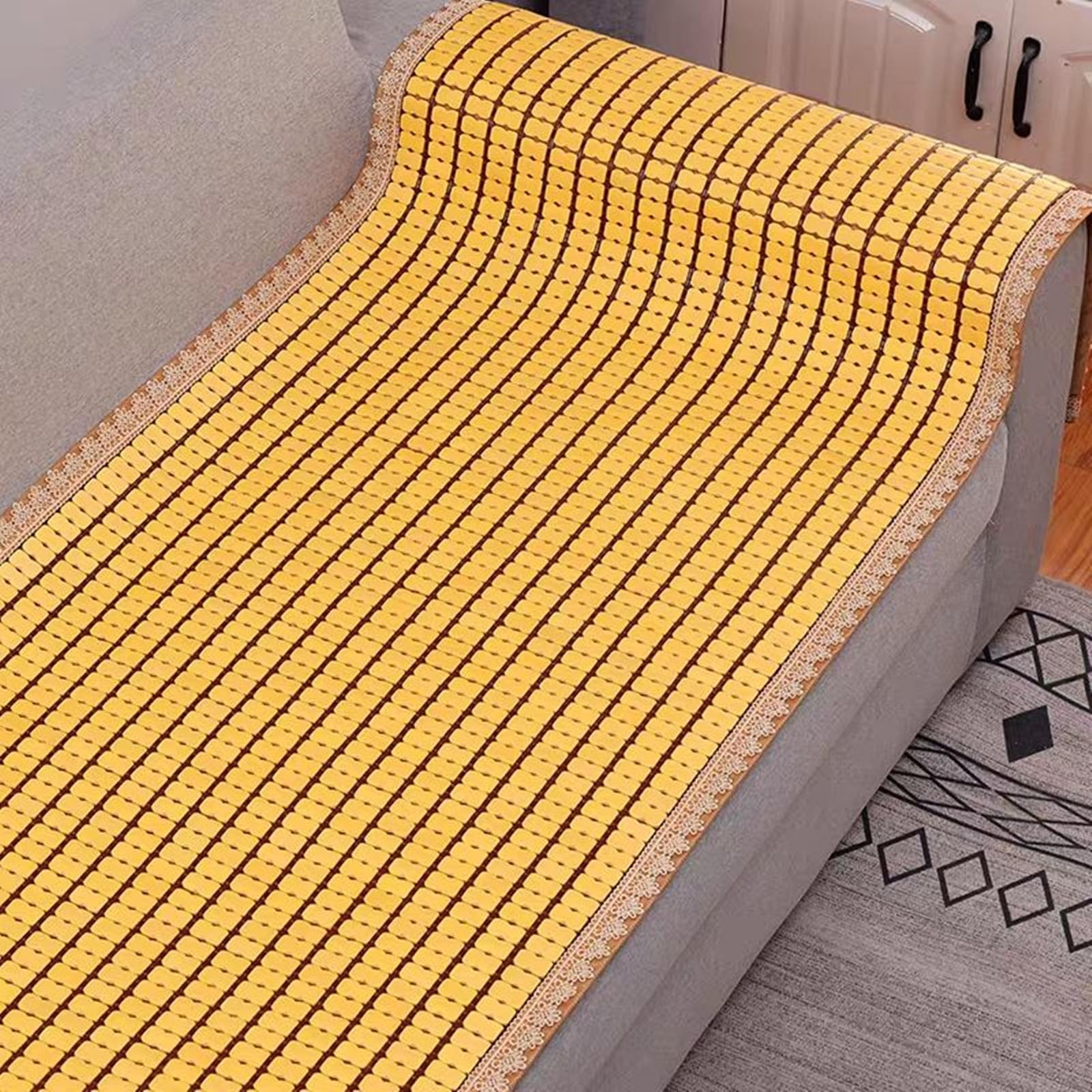 Materassino estivo in bambù, pieghevole, naturale, traspirante, imbottito, per divano letto e pavimento, design salvaspazio, ideale per uso singolo/doppio (40 x 120 cm)