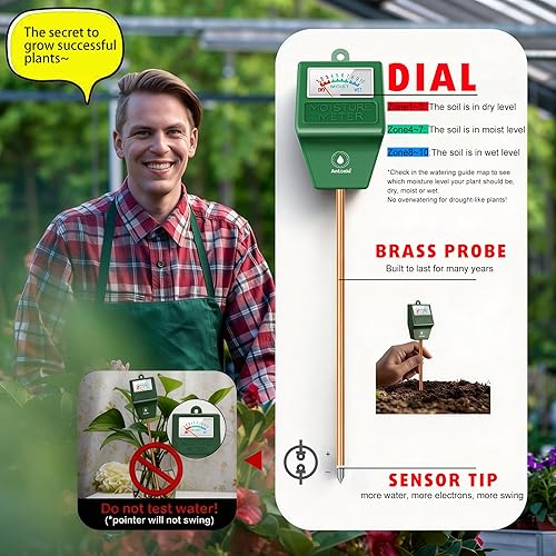 Miniatura 4 de Antonki Paquete de 2 medidores de humedad del suelo, medidor de agua para plantas de jardinería, agricultura, probador de suelo, sensor higrómetro