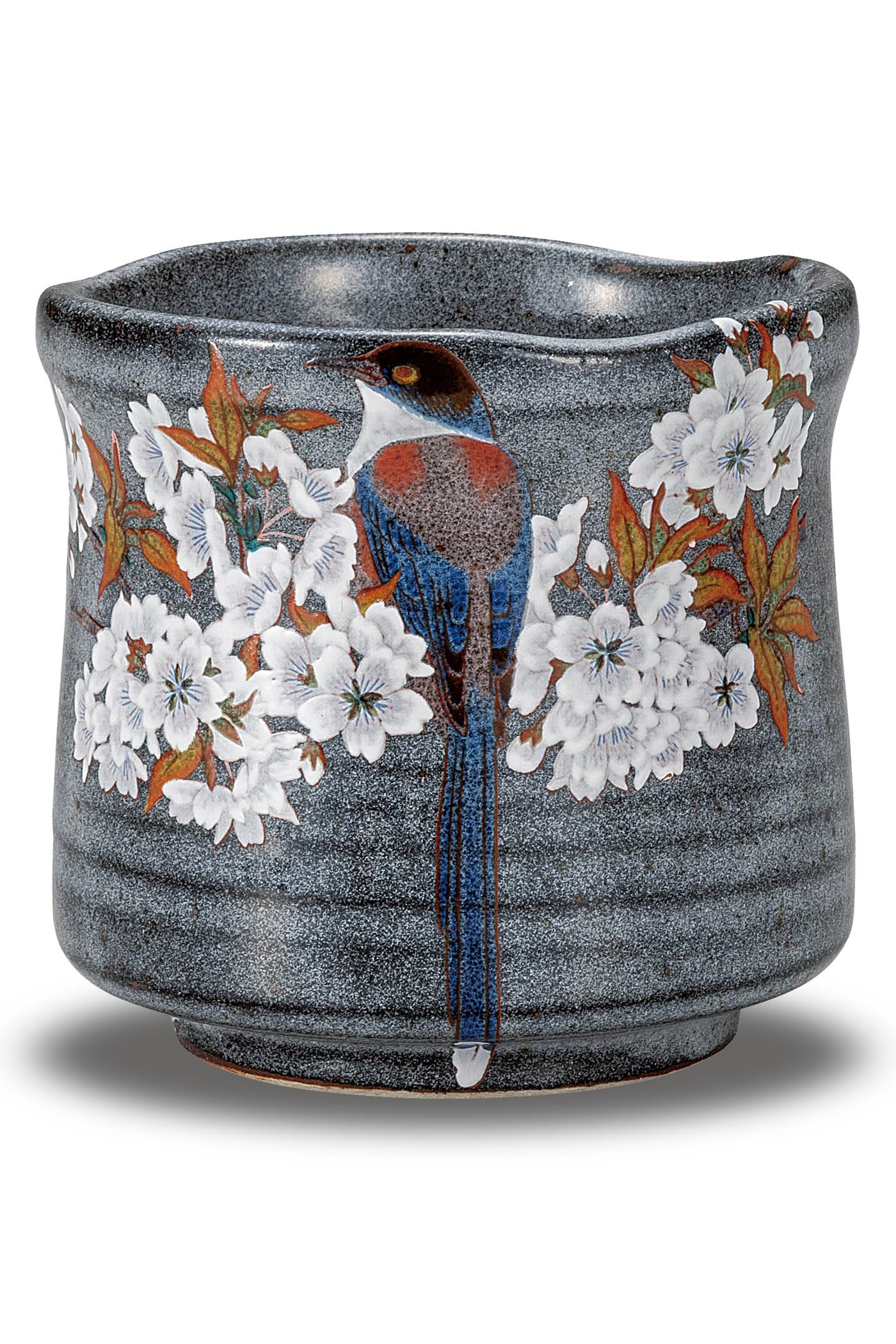 Waza no Kura Stylish Kutani Ware Teacup with Mountain Cherry Blossoms and Birds, Large Teacup, Ceramic, Japanese Tableware, Made in Japan, Birthday Present, Retirement Celebration, 70th Birthday, 77th