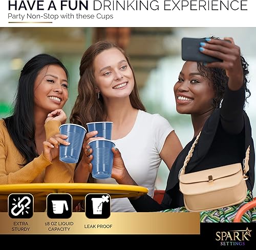 Miniatura 6 de Amcrate Vasos desechables, color azul pastel de 18 onzas, vasos de plástico para fiestas, fuertes y resistentes para bodas, Navidad, Halloween,