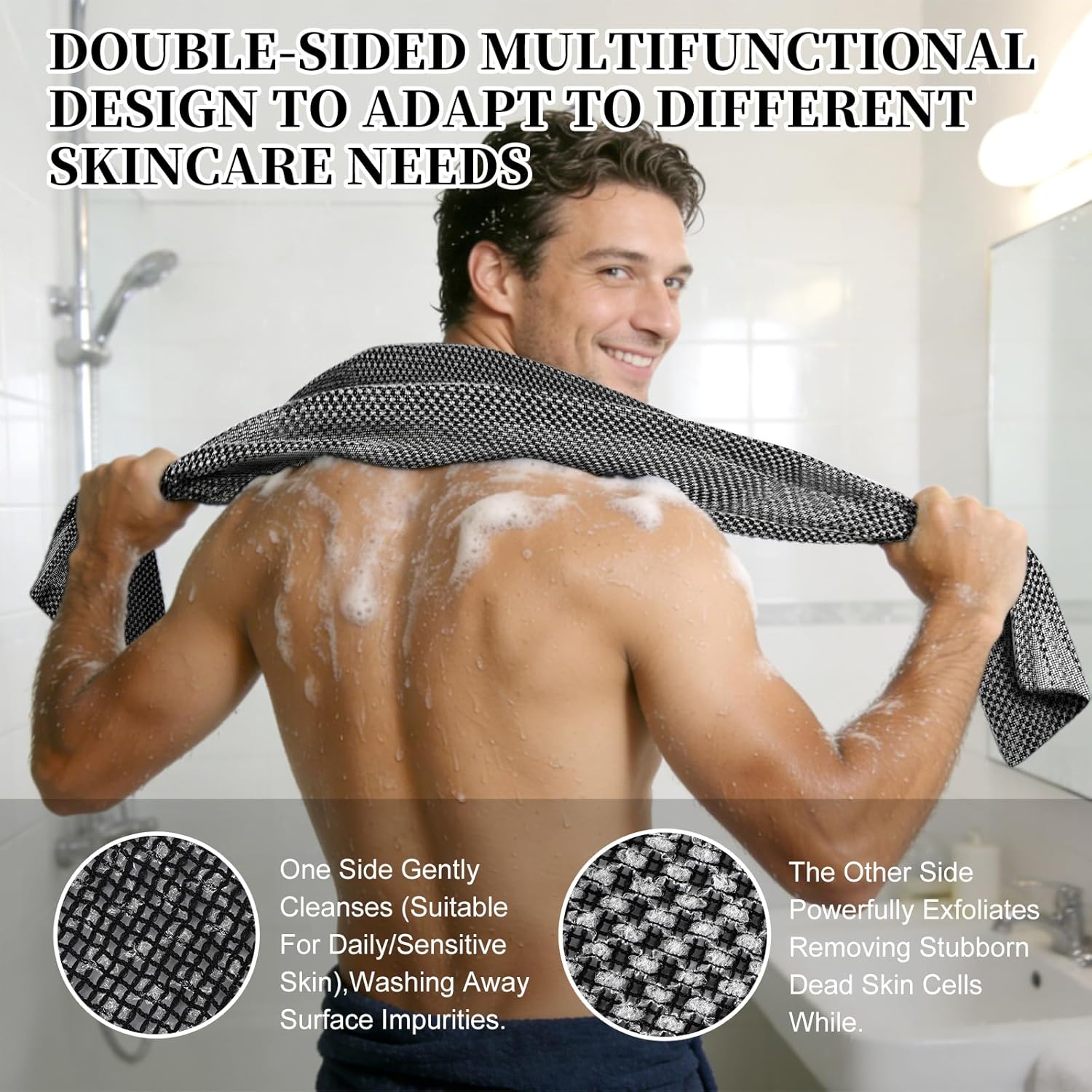 BESTWELL Exfoliating Shower Towel 47", Premium Scrub Wash Cloth for Body Face, 2-in-1 Exfoliating Towel-Body Scrubber for All Skin Types, Exfoliating Washcloth for Men and Woman - Image 6
