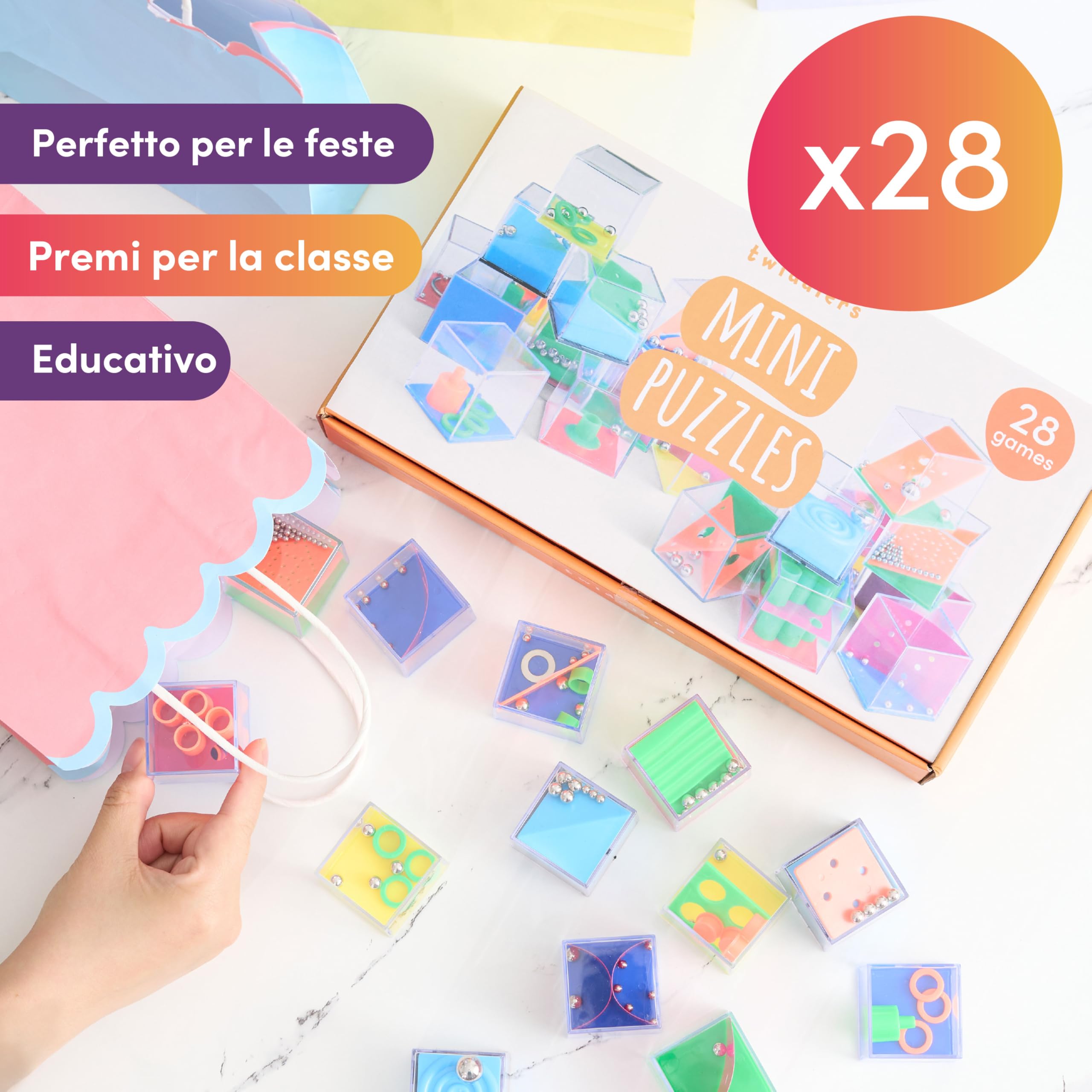 THE TWIDDLERS 28 Rompicapo Bambini Gadget Compleanno, Livelli di Difficoltà Assortito - 3D Cubi Puzzle Mini Giochi Regalini Fine Festa Compleanno Giochini Bambino Bambina, Comunione Gadget Bomboniere