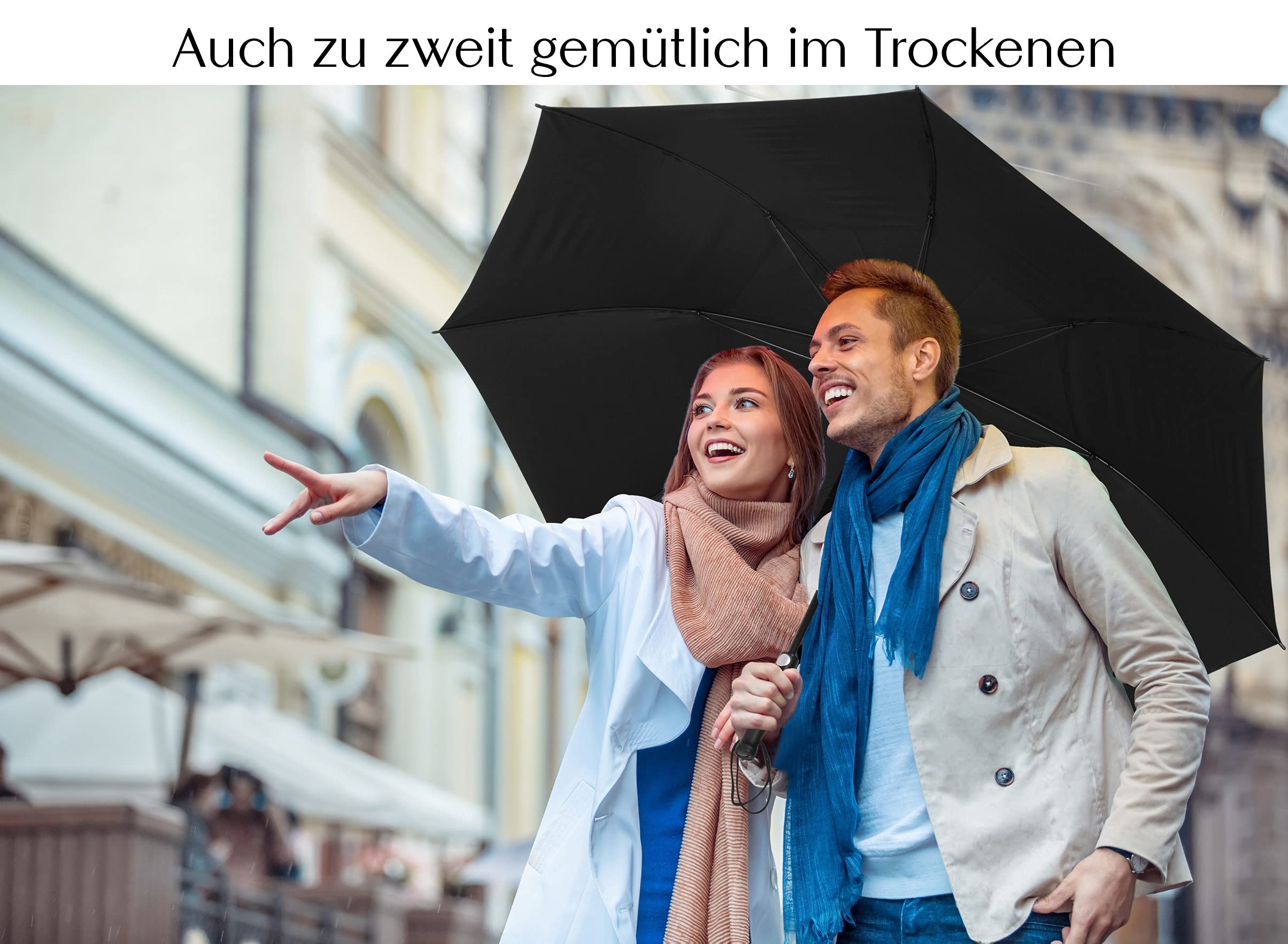 XXXL Regenschirm für 2 Personen Ø150 cm - Großer Golf Regenschirm Schwarz Sturmfest, Stabiler Griff, Ohne Aufdruck - Familienregenschirm