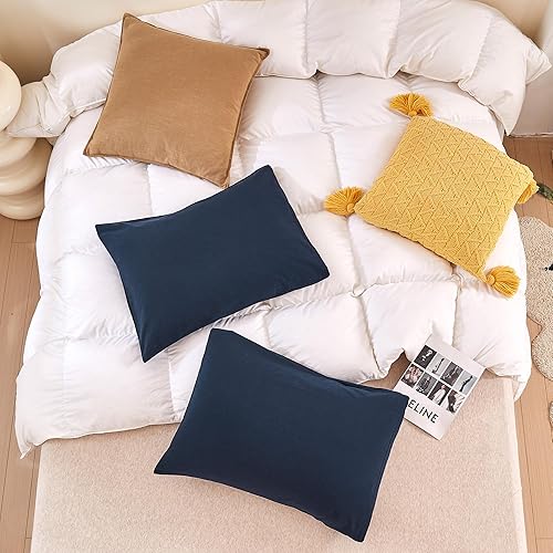 Miniatura 4 de ECOCOTT Paquete de 2 fundas de almohada tamaño King con fundas de almohada color azul marino, 100% algodón, cierre de sobre (King, 20 x 36 pulgadas)