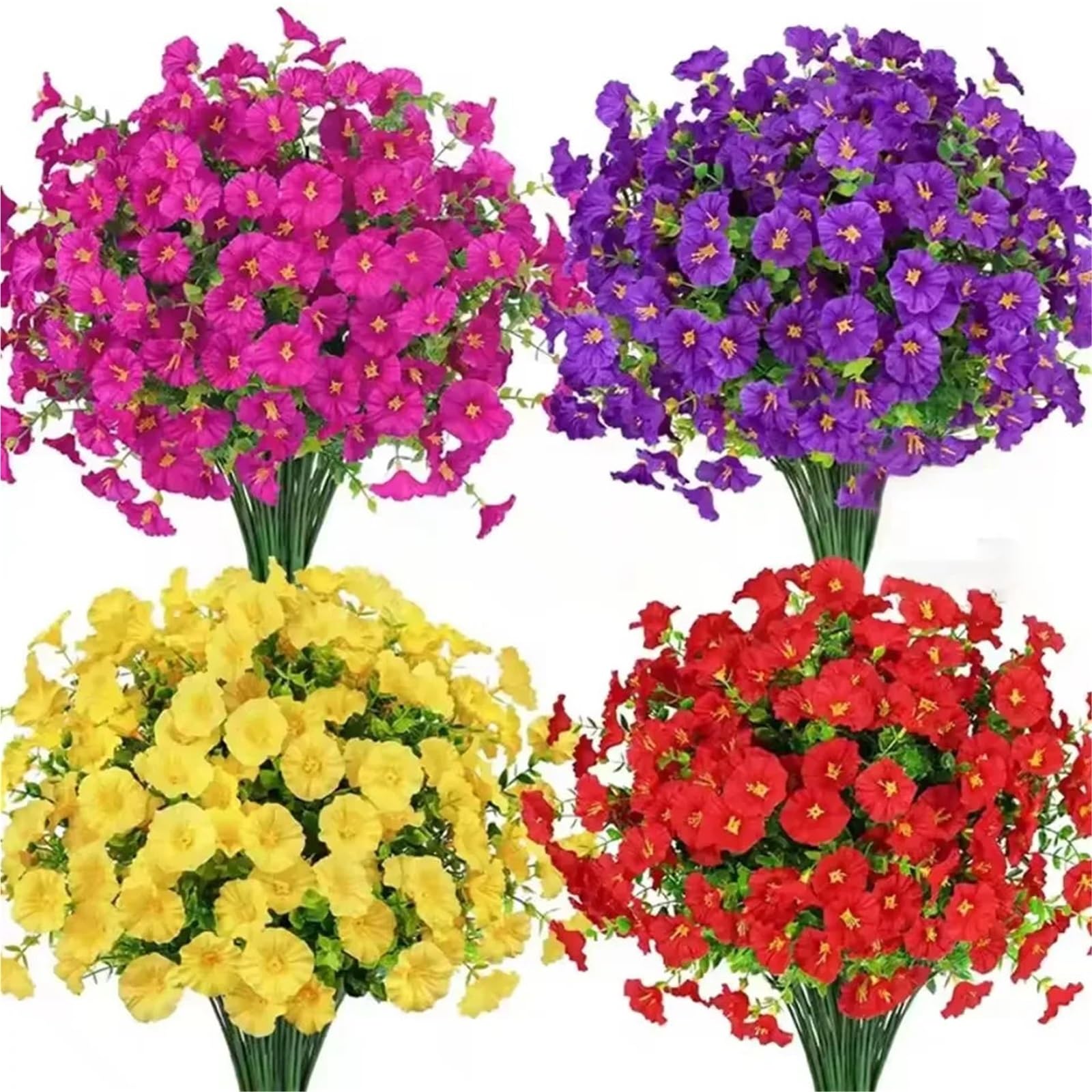 Dcrxz Artificial Flowers 10pcs Artificial Flowers Plastic Eucalyptus Petunia With Green Leaves Bouquet Fake Morning Glory Home Garden Outdoor Decoration(Orange)