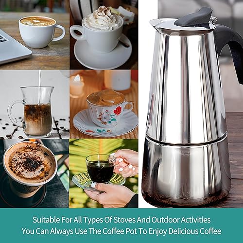 Miniatura 4 de Cafetera de acero inoxidable, tipo goteo, gran capacidad para la gran familia, hogar, oficina, campamento, trabajo con estufa de cerámica eléctrica,