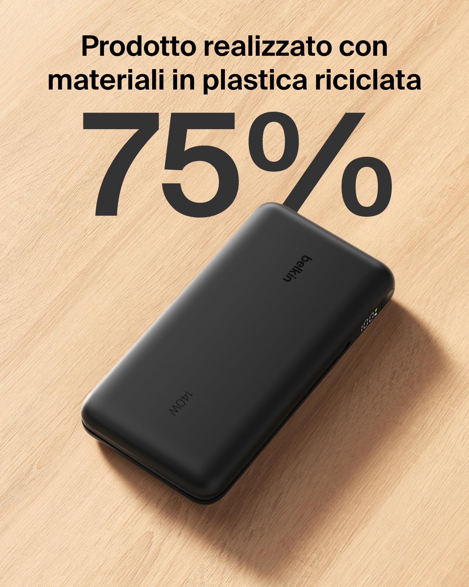 Belkin UltraCharge Pro Power Bank 25000mAh, Rapido, per Laptop - Nero | Caricatore Portatile 25000mAh, 1 USB-C, Cavo USB-C Integrato, 1 USB-A, 158W Power Delivery, Pre-Caricato, Display Digitale