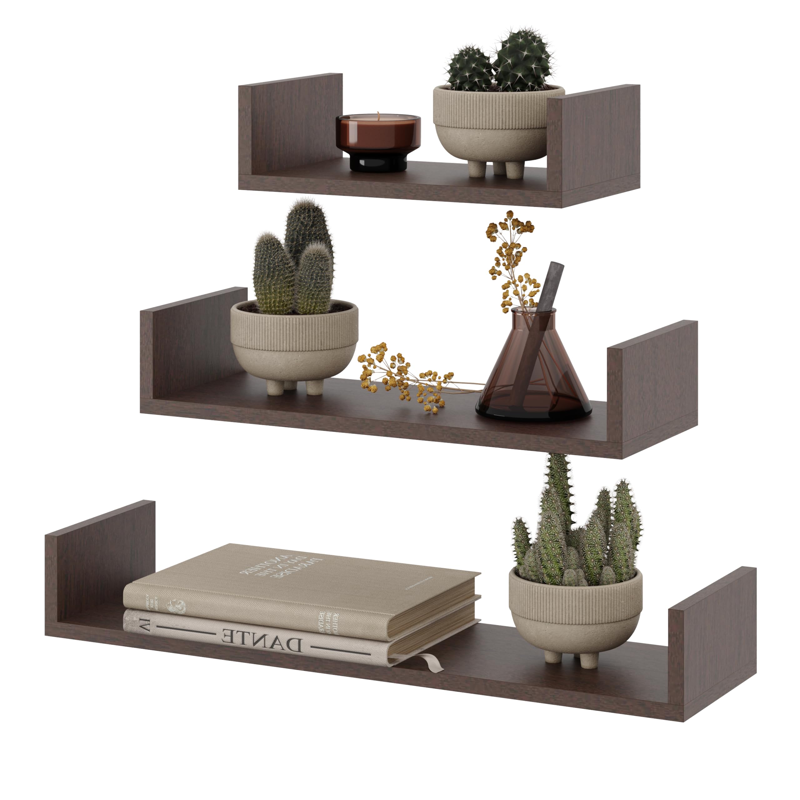 Juego de 3 Estantes de Pared Baldas Flotante, de 80, 60, 40 cm (Wengué)
