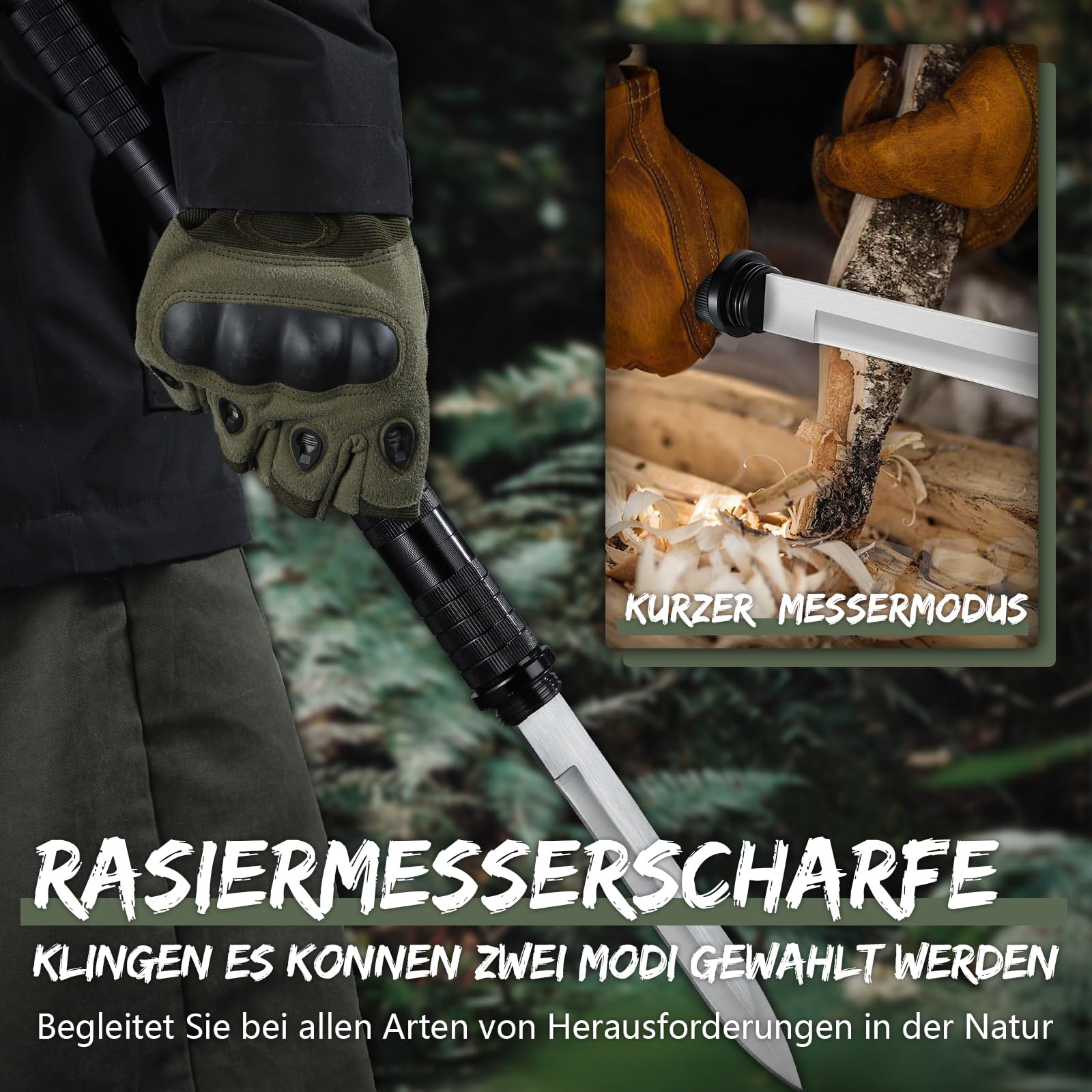 Japaknives Jagdmesser Outdoor 5 in 1 Survival Messer D2 Stahl Feststehende Messer Abnehmbares Multitool mit Pfeife Glasbrecher Bushcraft Messer für Männer Geschenk Schwarz