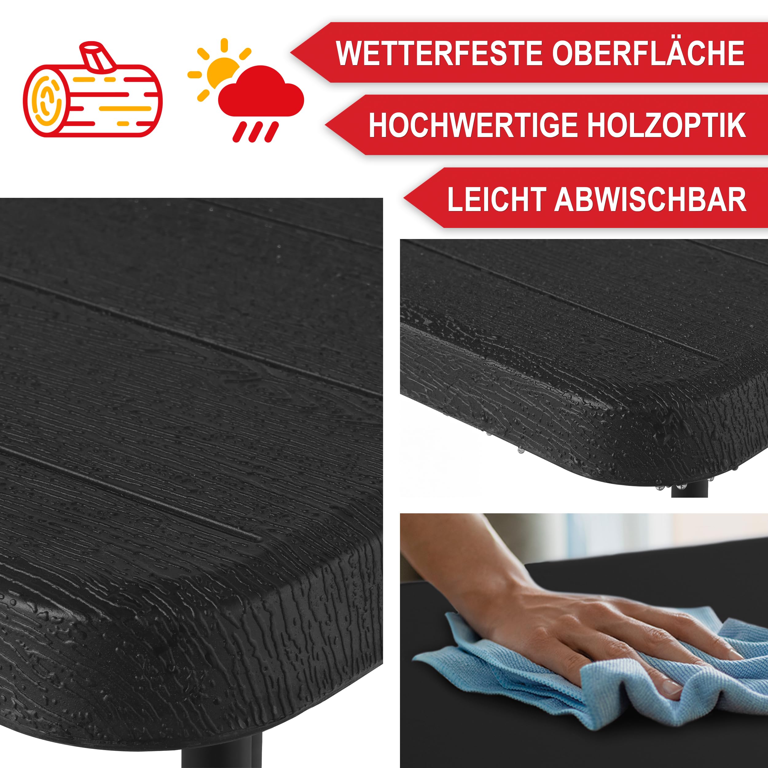 Onbest Balkontisch mit Holz Optik – klappbar – Campingtisch aus robustem Kunststoff – 80 kg Belastbarkeit – für Balkon, Garten & Terrasse – wetterfest – eckig – 56x61 cm