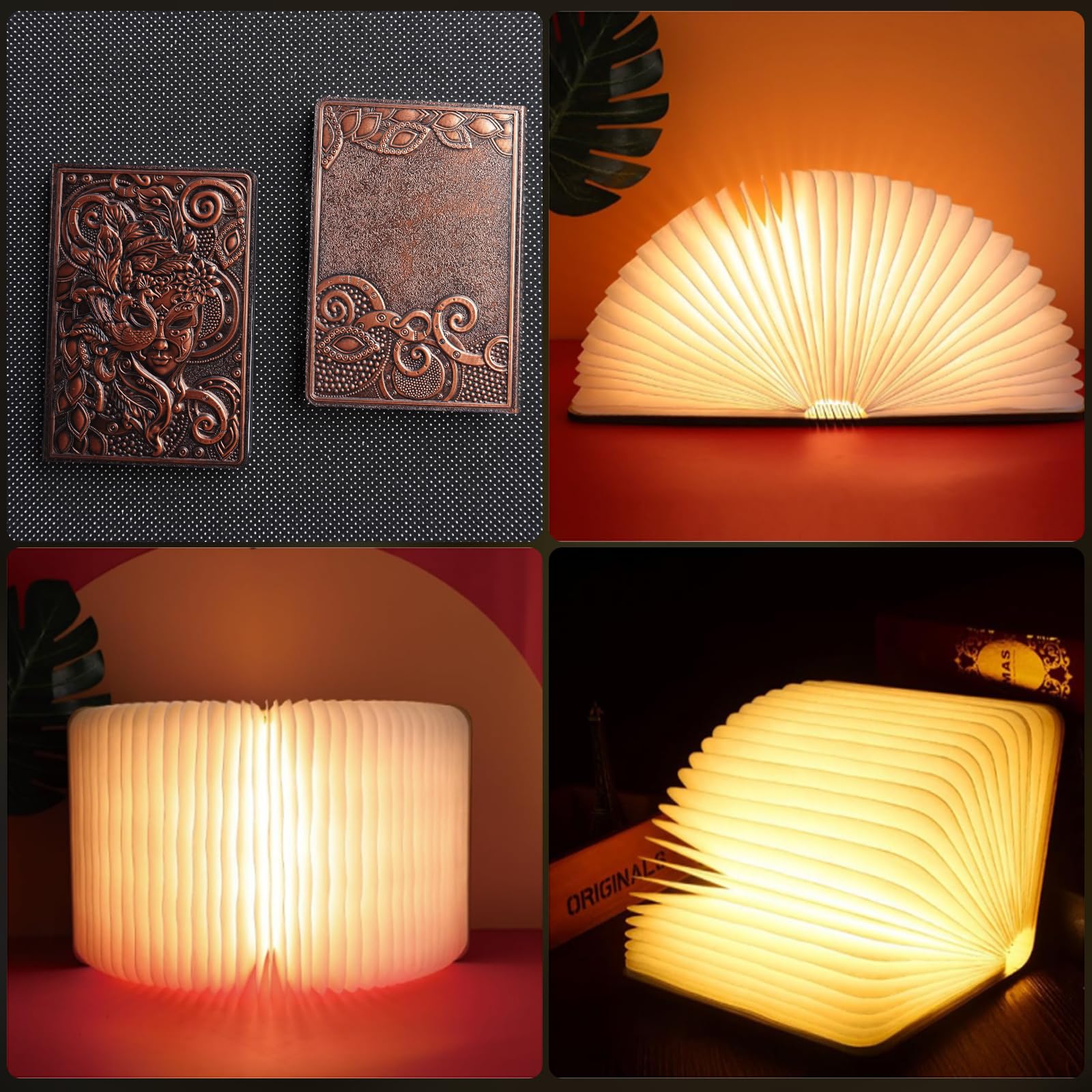 QXMGCBOK Luz LED en relieve para libros, regalos para amantes de los libros | Lámpara de libro, color bronce, luces de lectura para libros en la cama