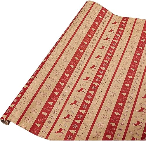 Miniatura 8 de Juvale Papel de regalo de Navidad, 6 diseños navideños de papel kraft (30 x 120 pulgadas, paquete de 6)