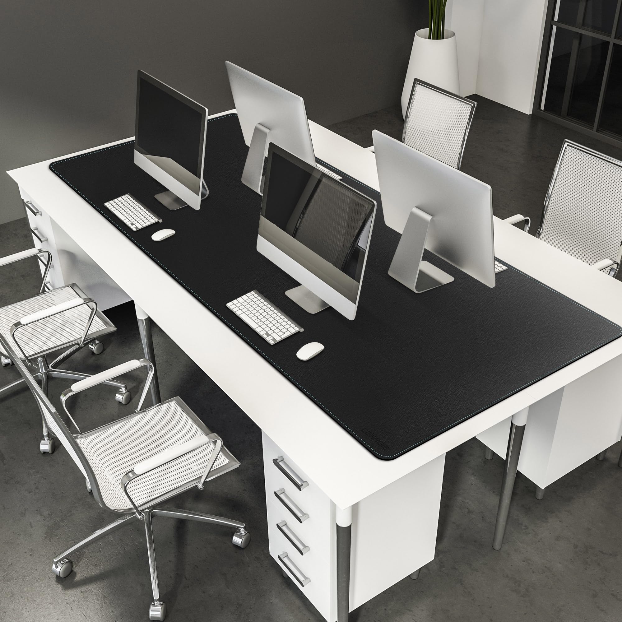 CENNBIE Tappetino da scrivania in pelle PU 180x70 cm impermeabile per mouse, ufficio e casa (Nero)