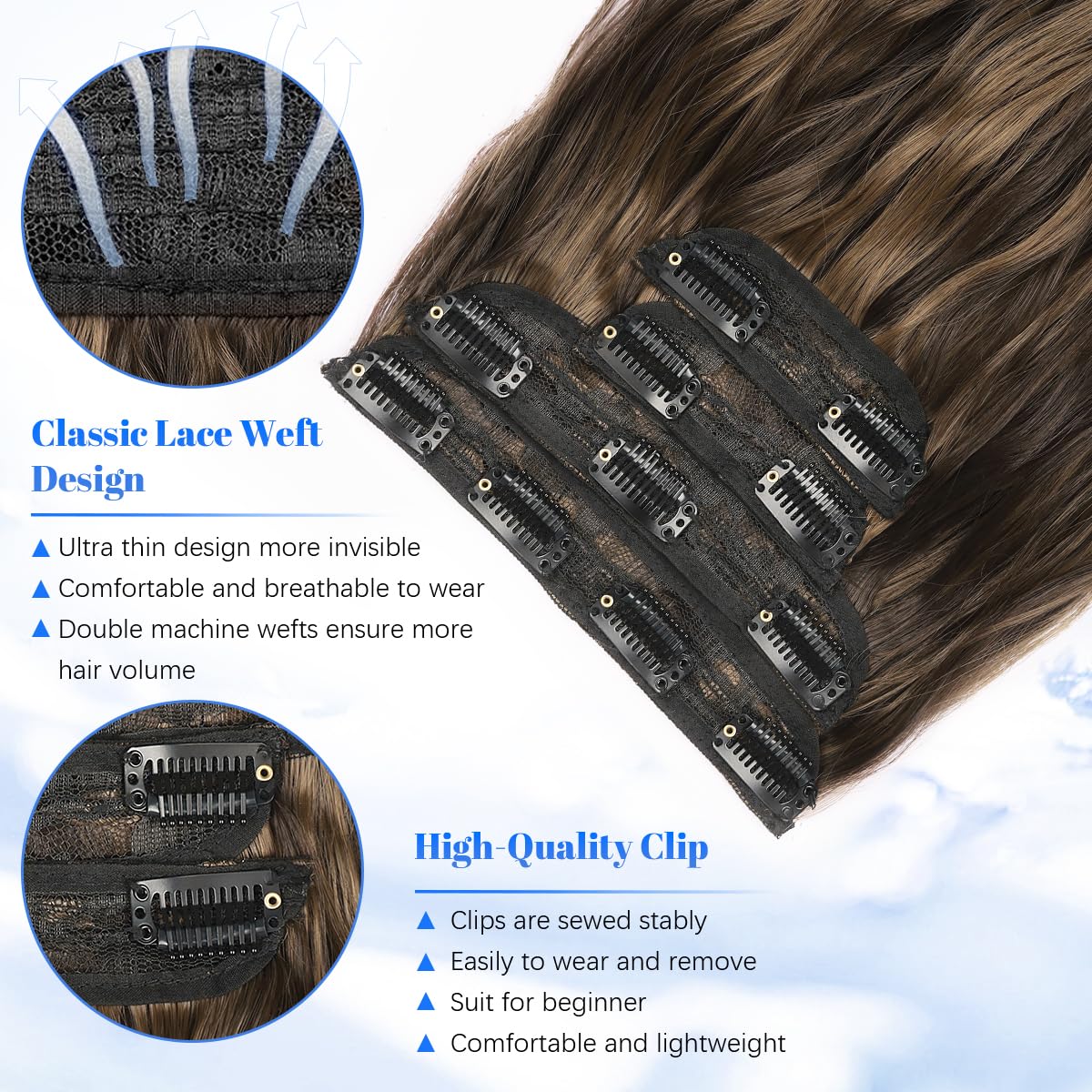 JIAMEISI Clip in Hair Extensions 4PCS Full Head Long Wavy Hair Extensions Synthetic Fiber 22 Inch 200g Clip in Thick Hairpieces for Women/Girls (#4/27 Medium Brown Mixed Dark Blonde) - Image 3