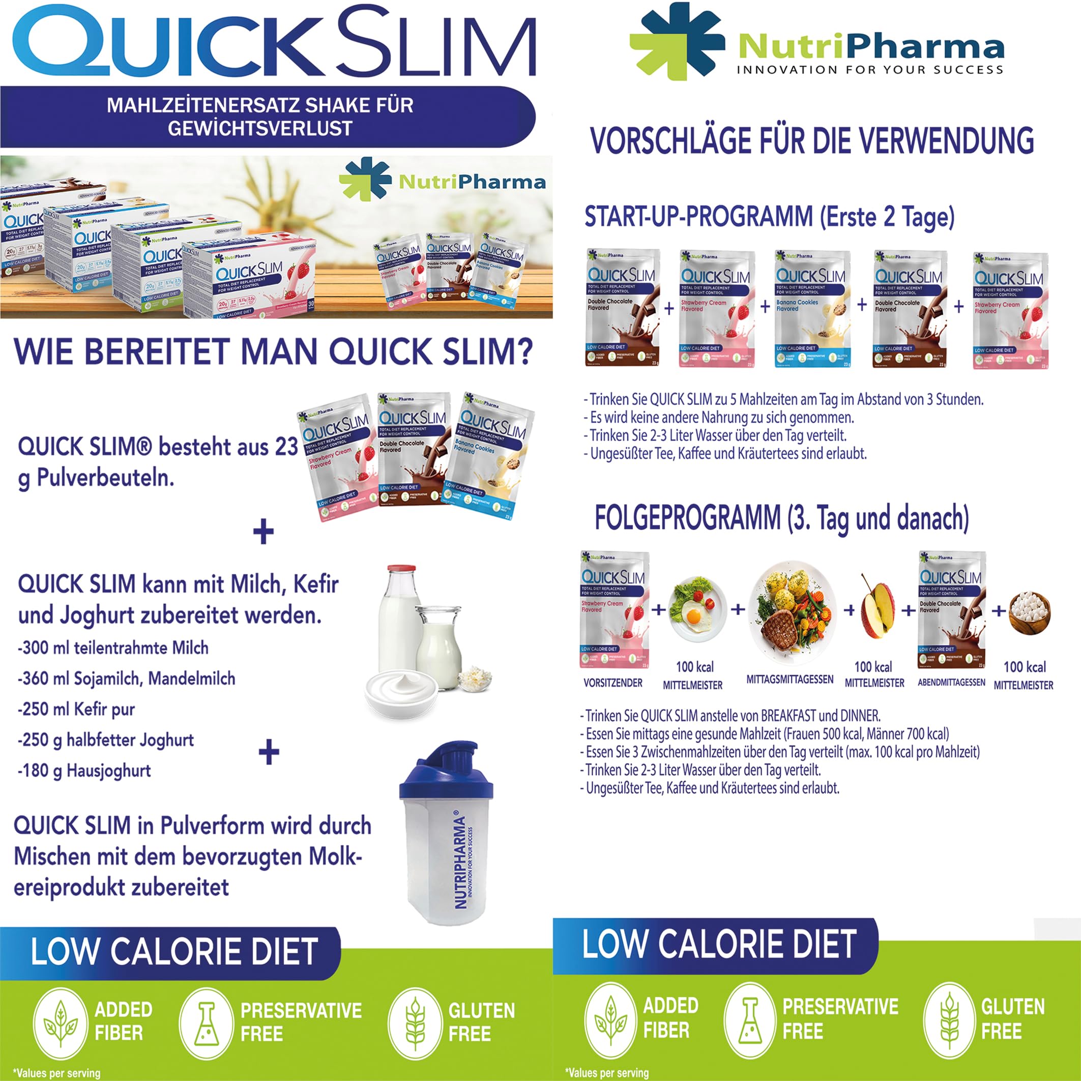 Quick Slim Mahlzeitenersatz Shake zum Abnehmen, 30 Portionen, 20g Protein, 27 Vitamine & Mineralien, Ballaststoffe, Low Carb, Glutenfrei (Abwechslungsreiches Paket)