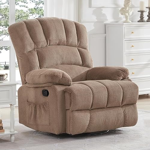 Dreamsir Oversized Rocker Recliner Chair for Adults, 360° Swivel Recliner Chair Ergonomic Chair, Overstuffed Manual Rocking Recliner for Living Room, Theater Seating Single Sofa Chairs(Khaki)