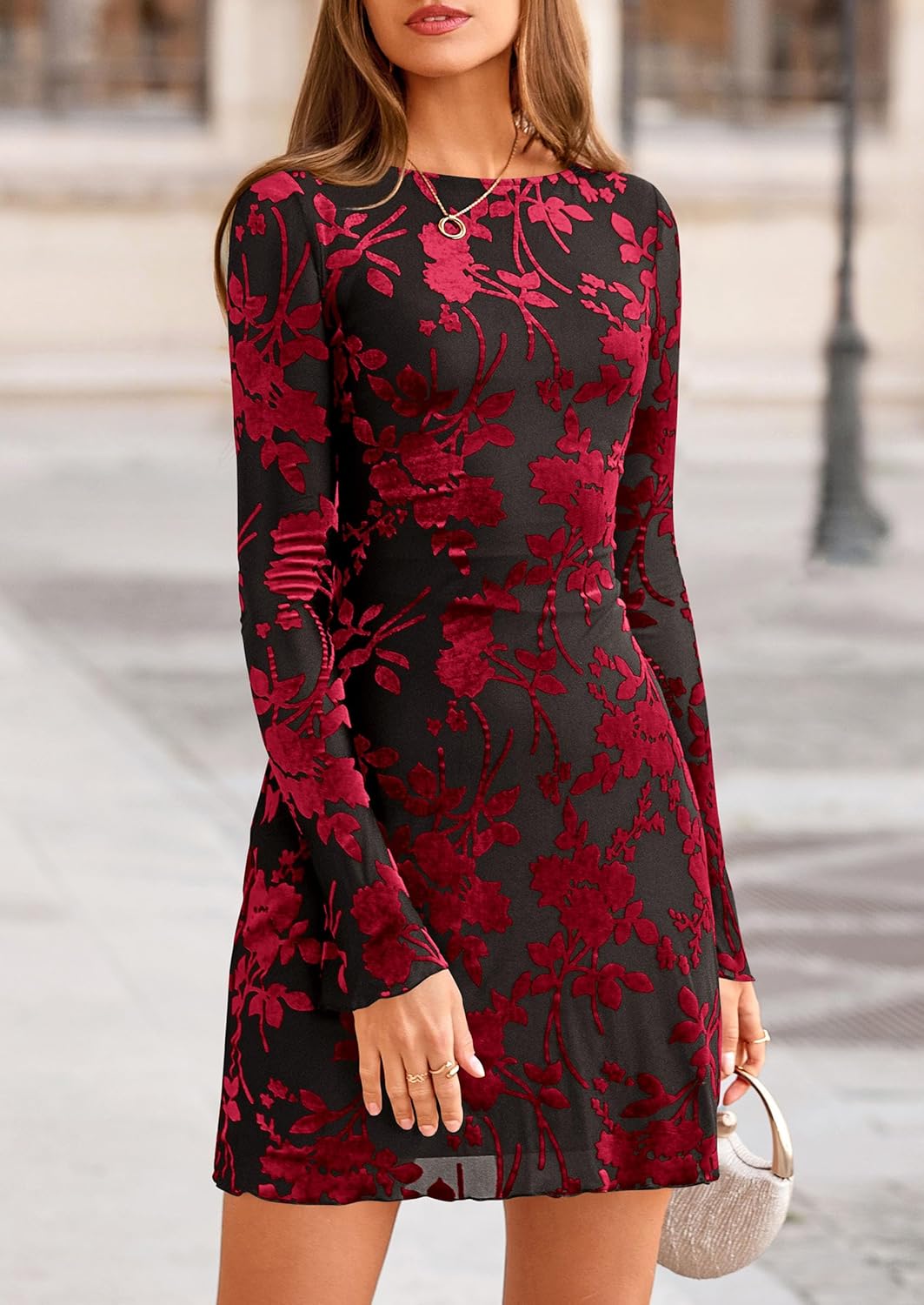 PRETTYGARDEN Women's 2026 Fall Fashion Floral Long Sleeve Mini Dress Mesh Bodycon Short Party Date Night Going Out Dresses - Image 2