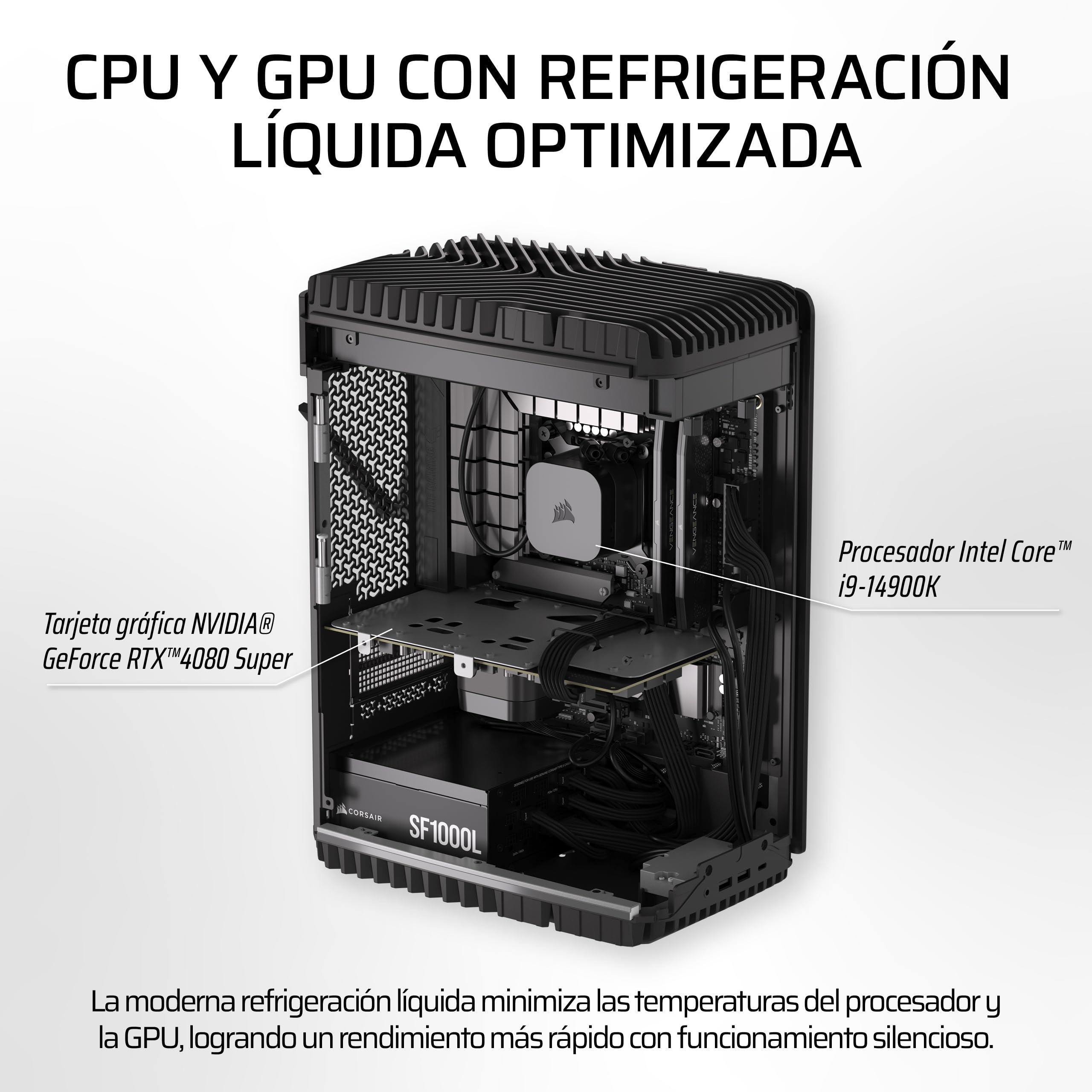 Corsair One i500 PC para Juegos – CPU Intel® Core™ i9 14900K con Refrigeración Líquida – GPU NVIDIA® RTX™ 4080 Super con Refrigeración Líquida – 32GB Memoria DDR5 – 2TB SSD M.2 – Madera Oscura