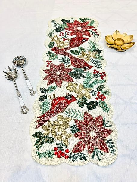 Made for You Beautiful Beaded Table Runner Craftsmanship Pack of 1 Measure 13 * 36 Inches Thanksgiving - Occasional Decoration( Bird Floral )