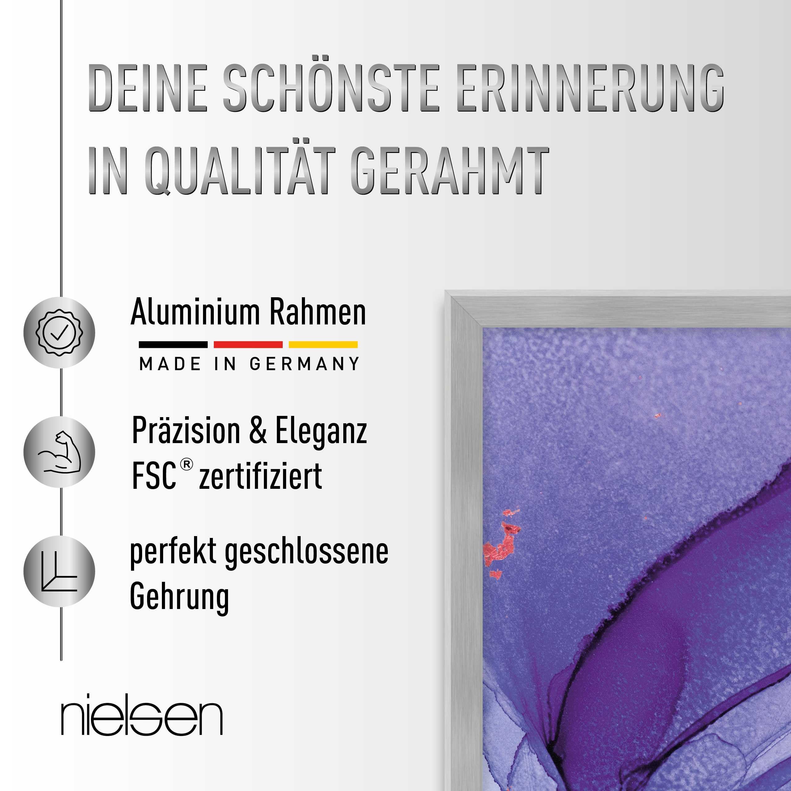 nielsen Bilderrahmen, 21 x 29,7 cm (A4), Aluminium, Silber matt, Dokumentenrahmen zum Aufhängen im Hoch- & Querformat, bruchsicheres Kunstglas, Atlanta