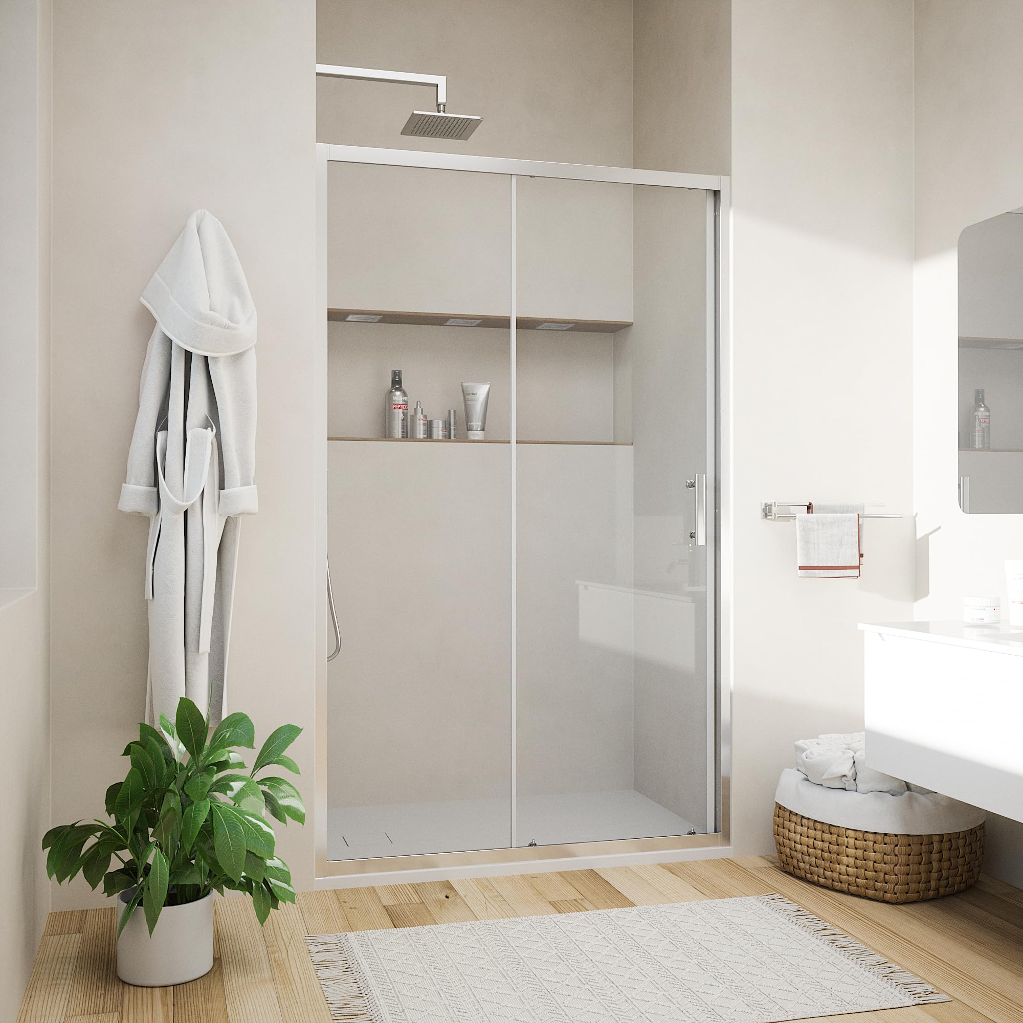 Box Doccia A Nicchia 130 Cm Con Porta Scorrevole Laterale H195 Cm – ALBA Cromato, Vetro Anticalcare 6 Mm