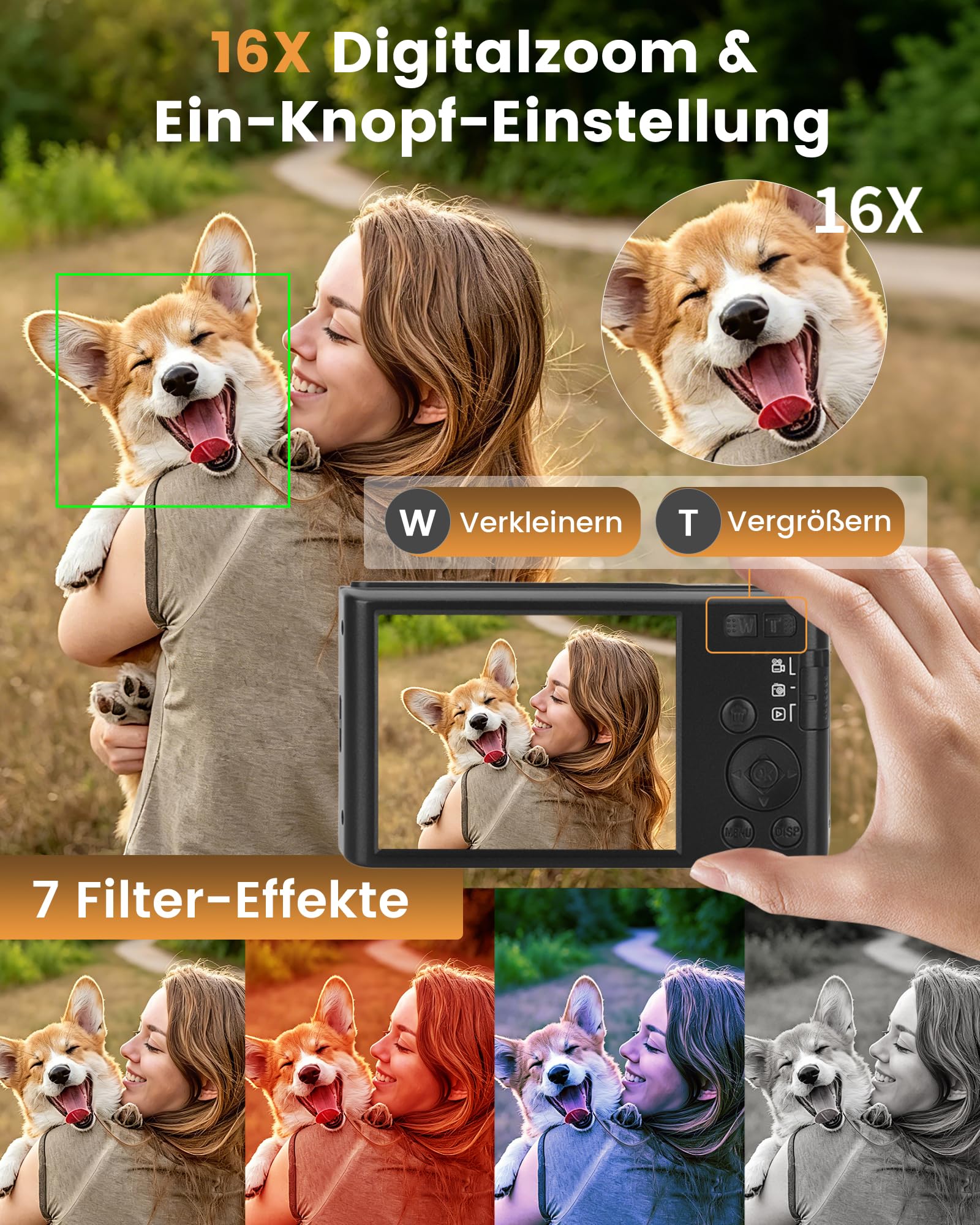 Cámara digital 4K 48MP Vlogging Camera para Niños Adolescentes Cámara FHD Compacta Cámara fotográfica con pantalla de 2,8" 16X Zoom, Regalos para Principiantes Estudiantes Niños Niñas