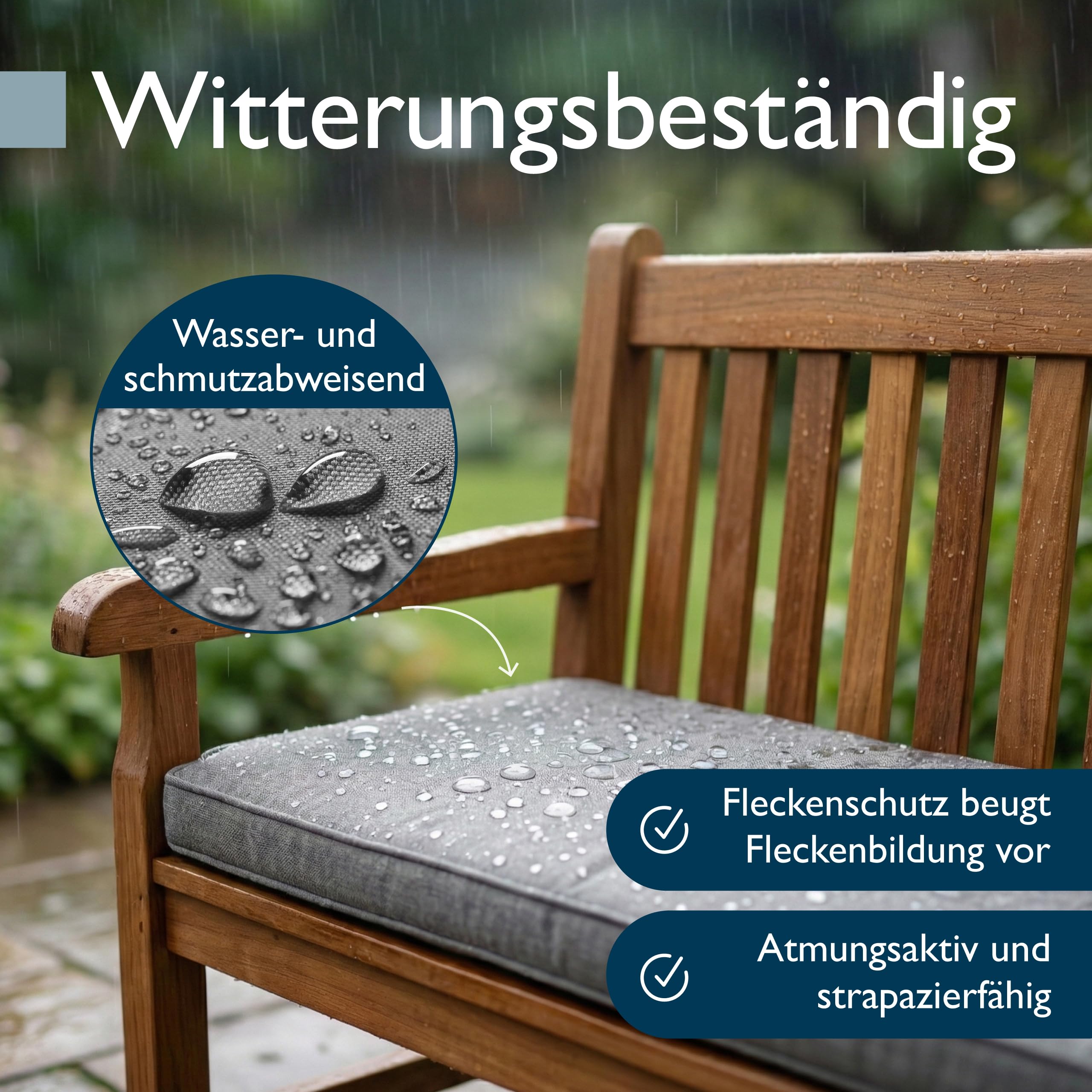 Beautissu Bankauflage Outdoor 110x50 cm Bankkissen Wetterfest - UV-Beständig Pflegeleicht Gartenbank Sitzkissen waschbar – 5cm dick Bankpolster Bezug abnehmbar Gartenmöbel Hellgrau – Calme BK