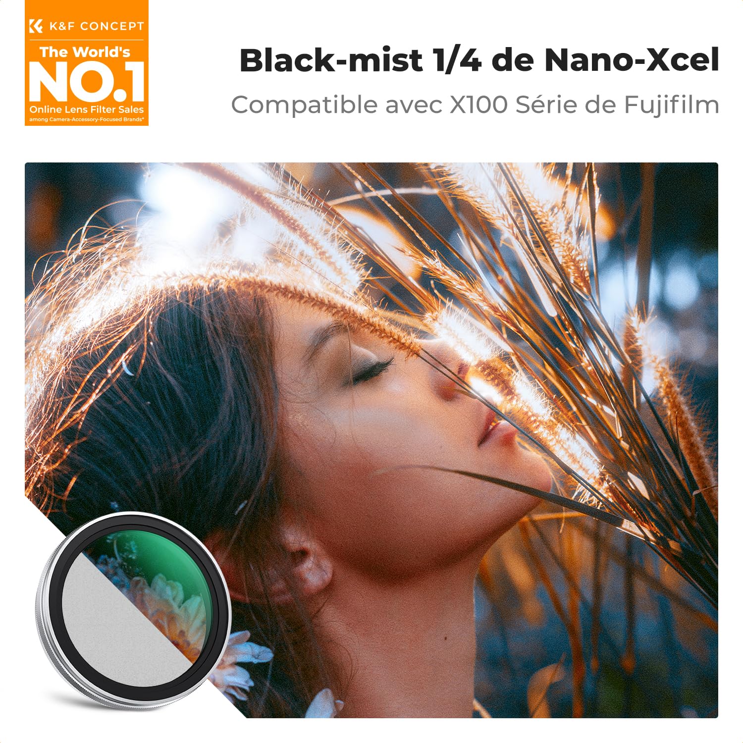 K&F CONCEPT Filtre Black-Mist 1/4 Diffusion Compatible avec Fujifilm X100/X100F/X100S/X100T/X100V/X100VI