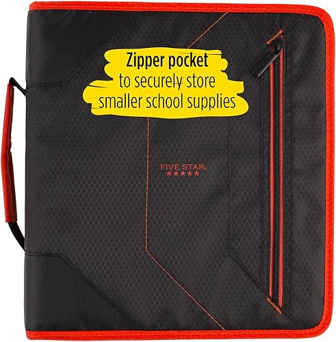 Miniatura 6 de Five Star - Carpeta con cremallera, 3 argollas de 2 pulgadas y carpetas de archivos extraíbles, duradera, rojonegro (29036CE8)