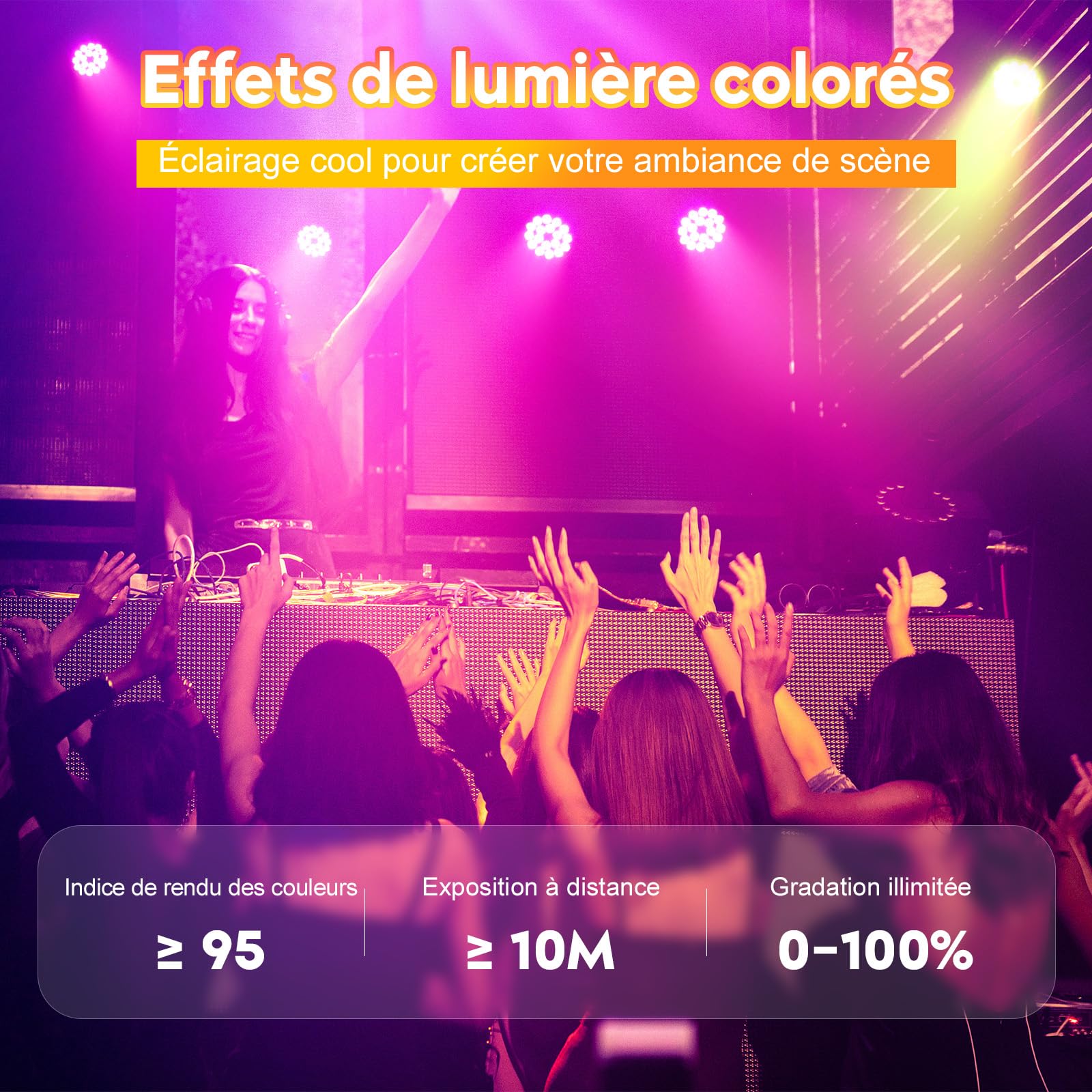 2PCS 18 LED 200W 4 en 1 RGBW de Scène Lumière, DMX512 LED Par,Son/Maître Esclave DJ Disco Lumière pour Fête, Concert, Halloween, Noël, Mariage, Club