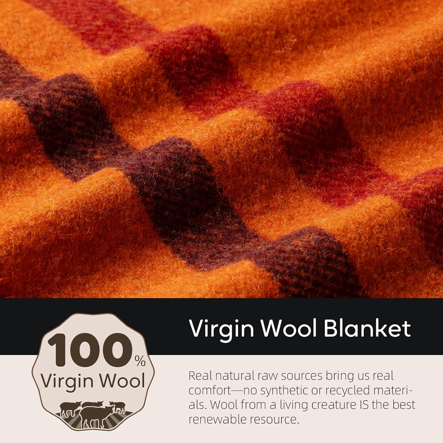 Molithe 100% Wool Blanket, 62" x 86", Warm, Thick, Washable, Military Wool Blanket, Great for Camping, Outdoors, Sporting Events, Survival Kits Warm Sunset Frame