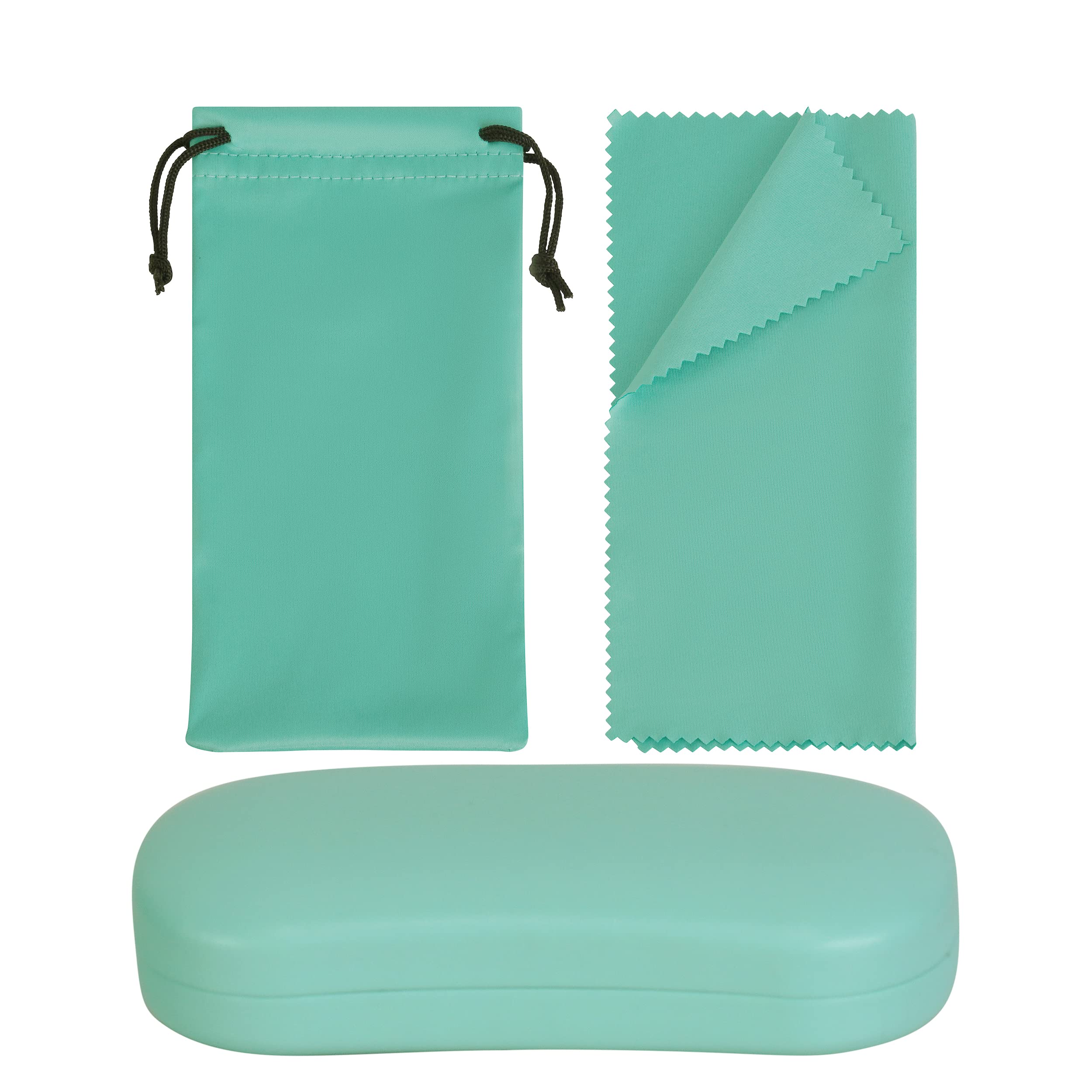 Noble Pack Unisex Mint Green Noble Large Hard Shell Eyeglass Case Holder + Pouch For Glasses And Sunglasses + Microfiber Cloth, One Size