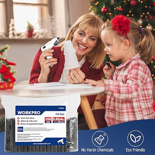 Miniatura 24 de WORKPRO Barras de pegamento caliente tamaño completo, paquete de 50, 0.43 x 8 pulgadas, palitos termofusibles negros para pistolas de pegamento