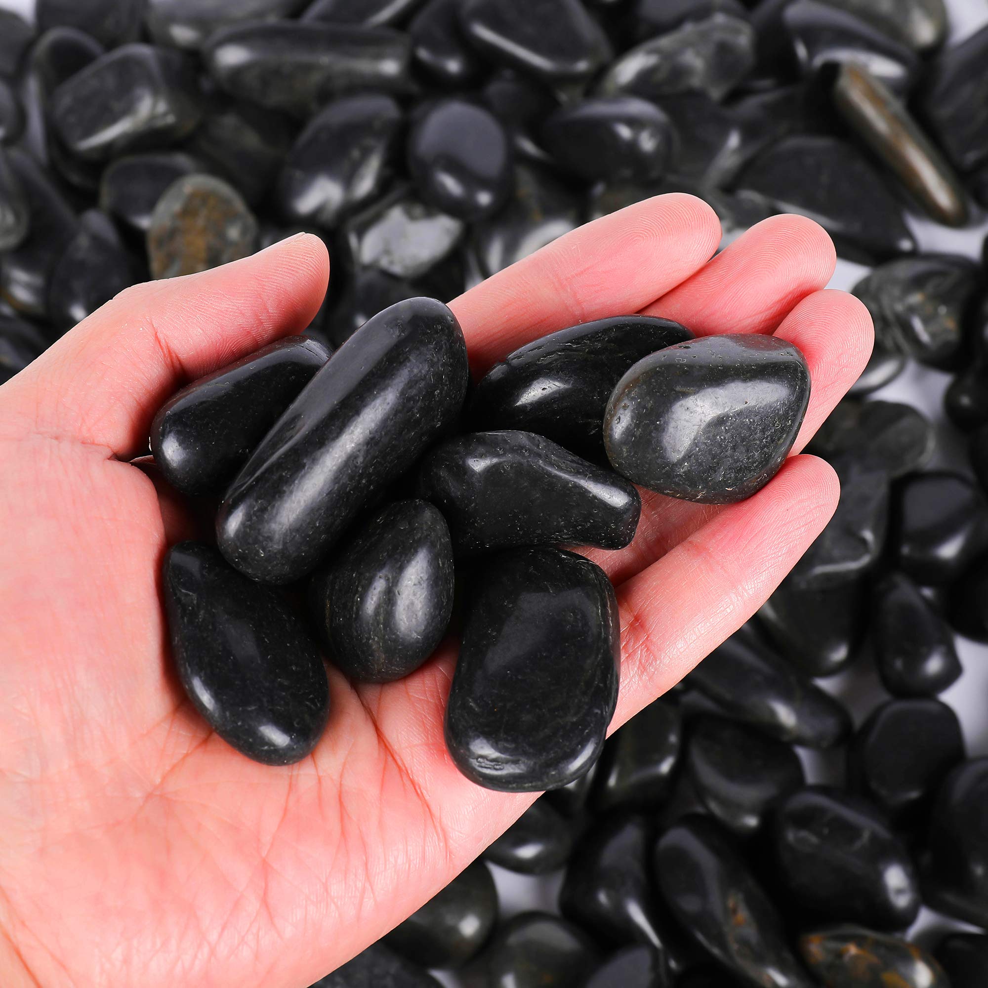 Rocce decorative da giardino, rocce molto lucide, pietre per piante grasse, ciottoli per bonsai, bambù fortunato, artigianato per bambini, acquario, terrario (nero getto, 3/4")