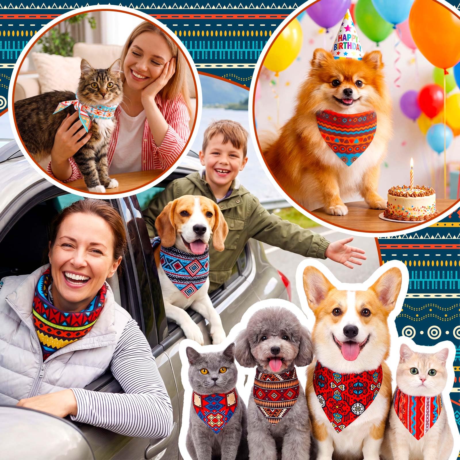 Geyoga 240 bandanas para perros a granel, bandanas ajustables de verano triangulares para aseo de perros, baberos para gatos pequeños, medianos y grandes, disfraz de mascota (boho)