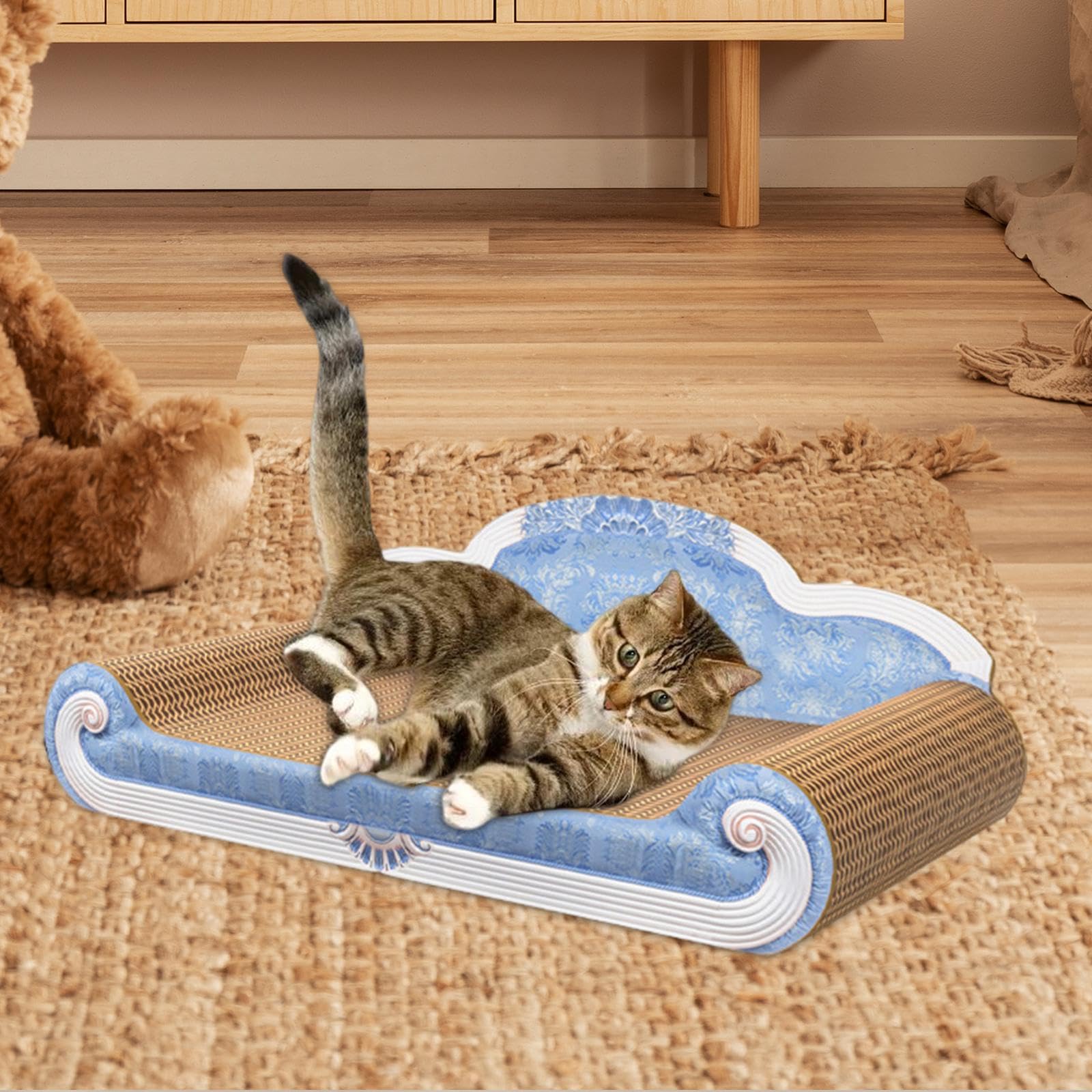 Griffoir pour Chat Lit pour Chat Canapé en Carton Ondulé Accessoire de Mobilier pour Chat Jouet Anti-griffure Structure Convient à La Décorati, Bleu