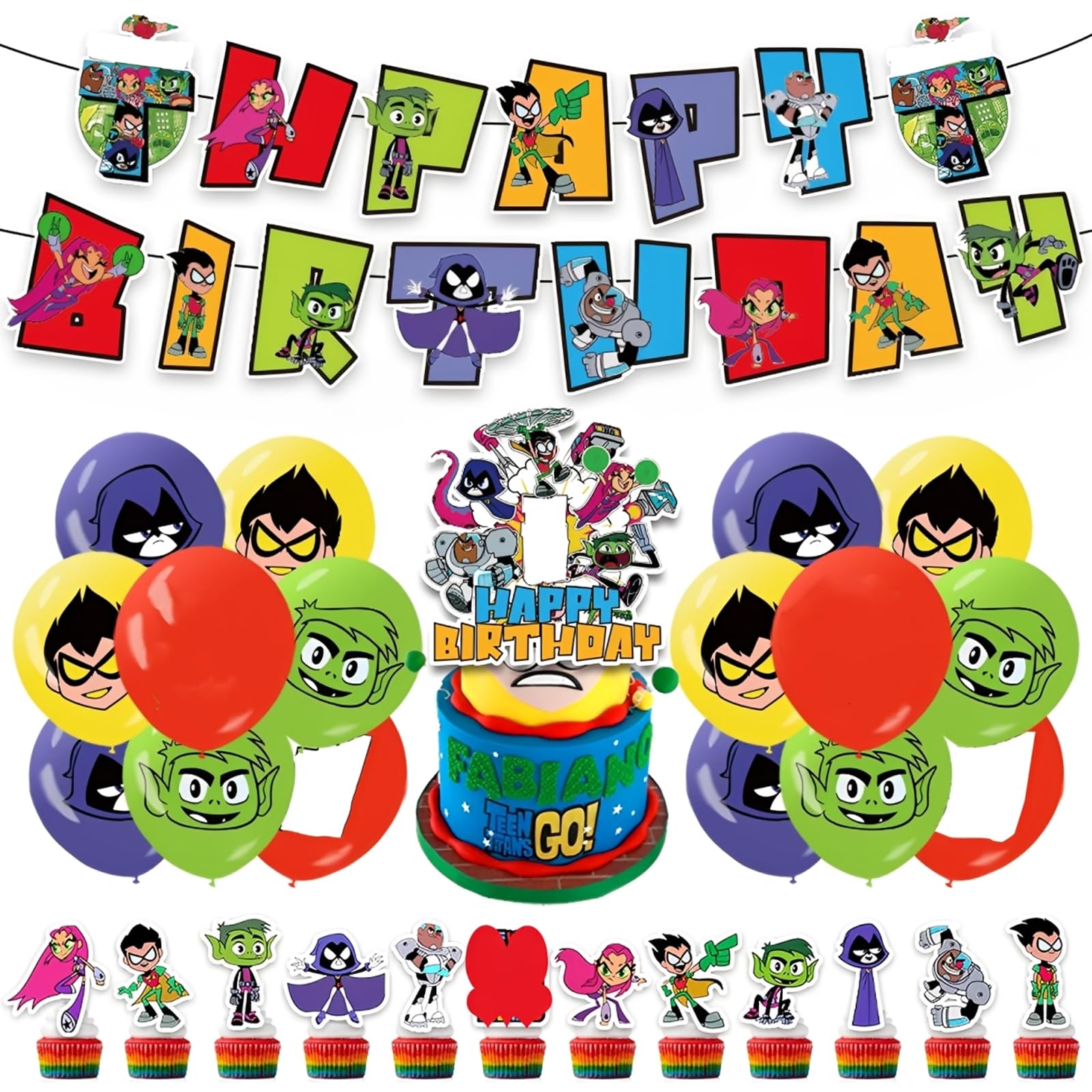 Ti-tan Party Decoration 32Pcs Cartoon Cake Topper Balloon Set