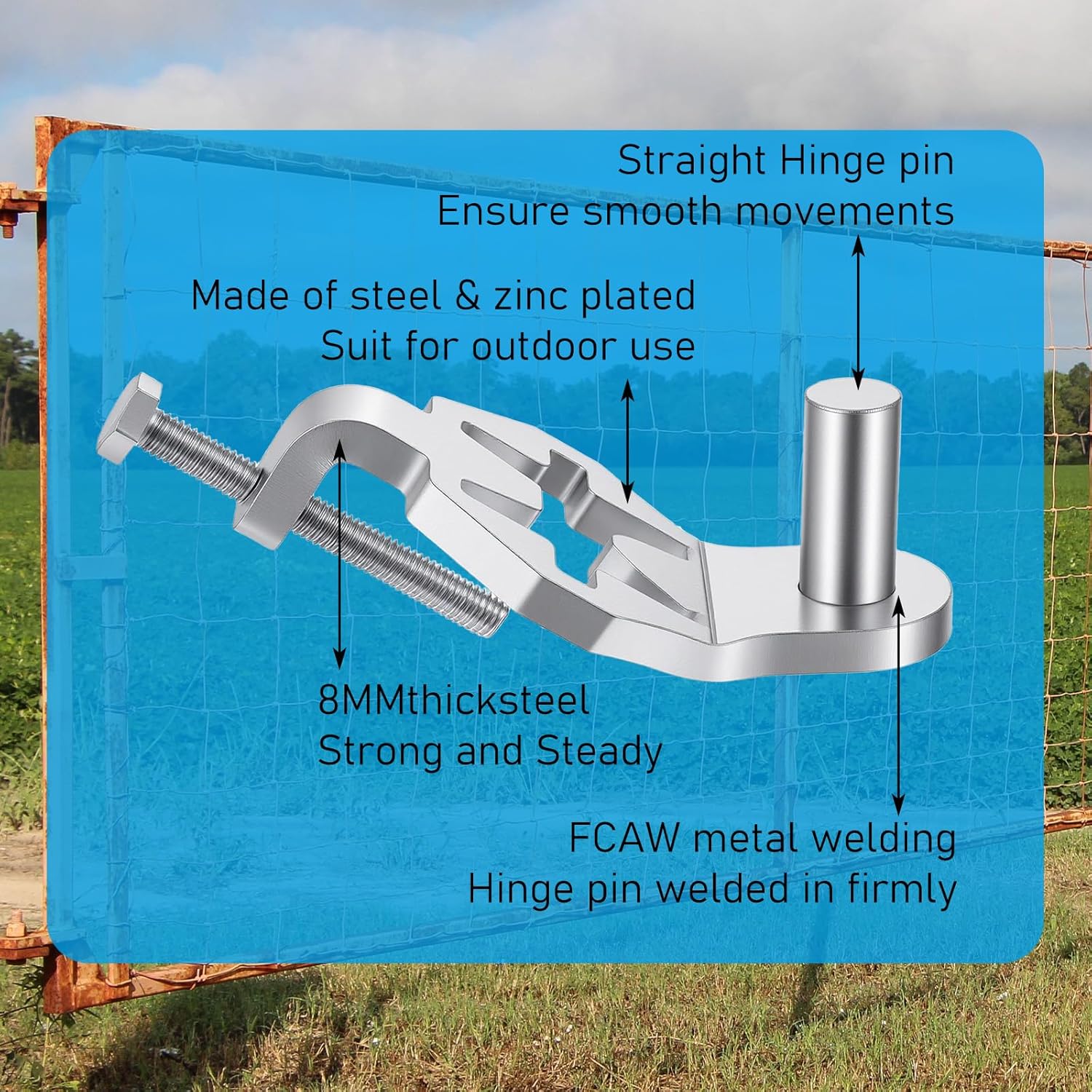 T-Post Gate Hinge Pins, Heavy Duty Gate Hanger,5/8 Inch, 2 Pack, for Farm Garden and Backyard Gates, Easy to Install