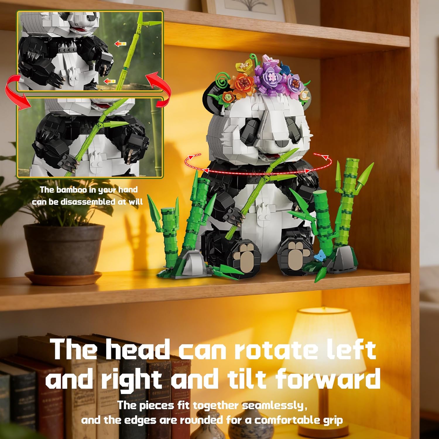 ZONECYTD Panda Building Set with Flowers & Bamboo for Adults, Compatible with Lego Wild Animals Movable Arms and Head Collectible Model Home Decor Gift for Teens Boy Girl