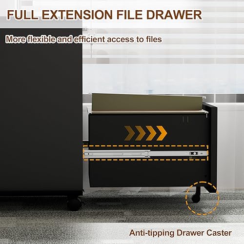 Miniatura 53 de Archivador de 2 cajones con cerradura y 4 llaves, archivador móvil de metal, archivadores para oficina en casa, debajo del escritorio, premontaje