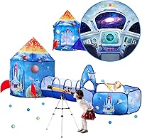PigPigPen 3-in-1 Kids Play Tent with Ball Pit & Crawl Tunnel - Space Rocket Playhouse for Toddlers 3-6, Indoor Outdoor Toy Gift