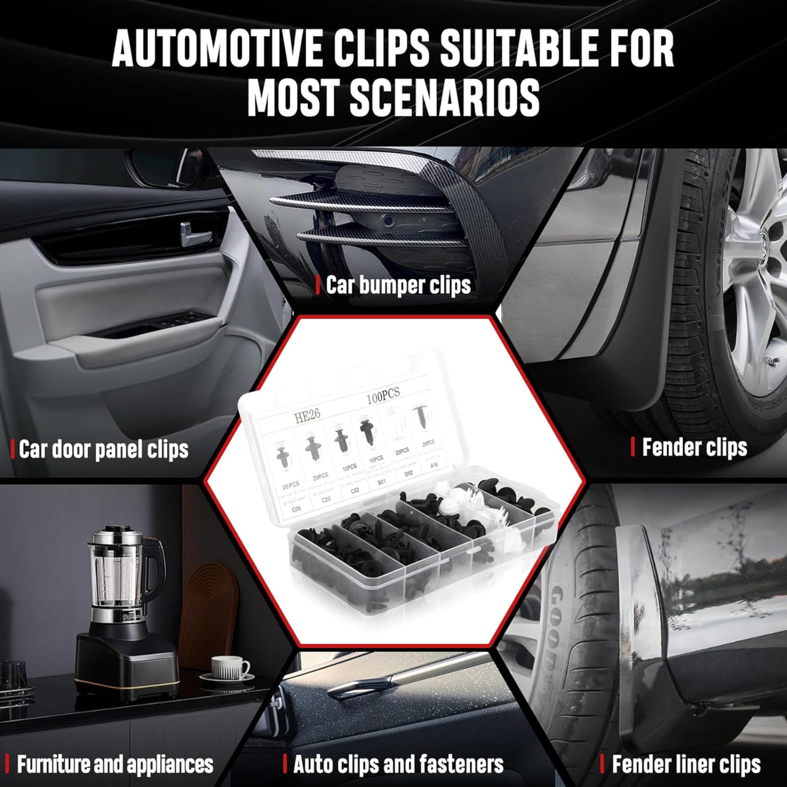 100 Pièces Clips de Fixation Voiture pour Citroen Jumpy III/3 XS 2016-2024,6 Taille Clips Agrafes Carrosserie livrer 5 Outils de démontage de vis de Voiture
