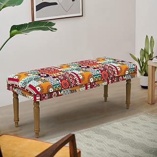 Chumbak Nawaab Bench - Floral Swirls (3 Seater Bench, Sheesham Wood, Red)