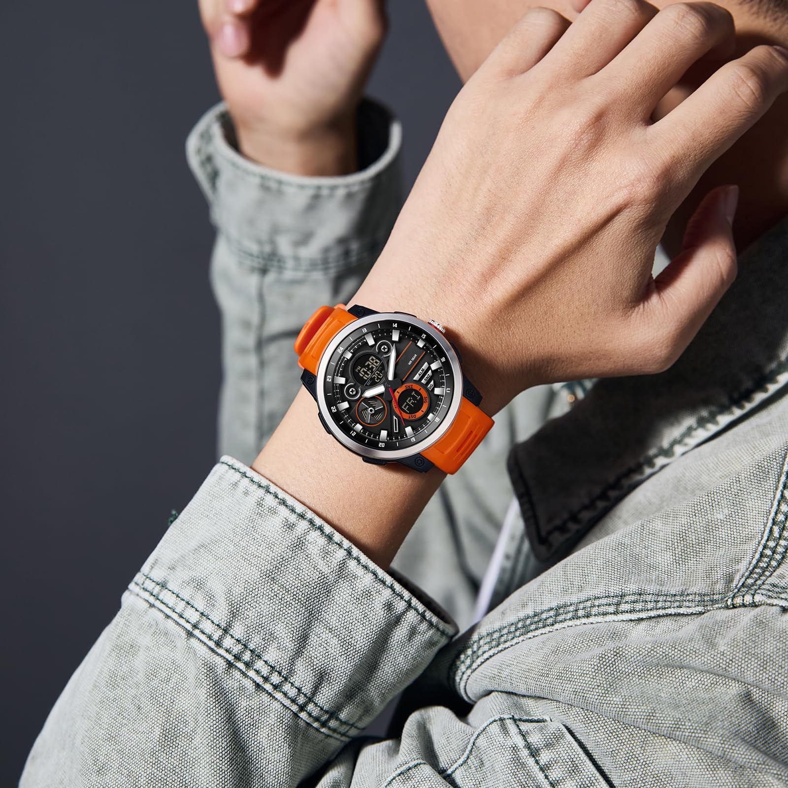 findtime Reloj digital para hombre, resistente al agua, con hora mundial, temporizador de doble hora, alarma, cronómetro, analógico, digital, para exteriores para niños y adolescentes