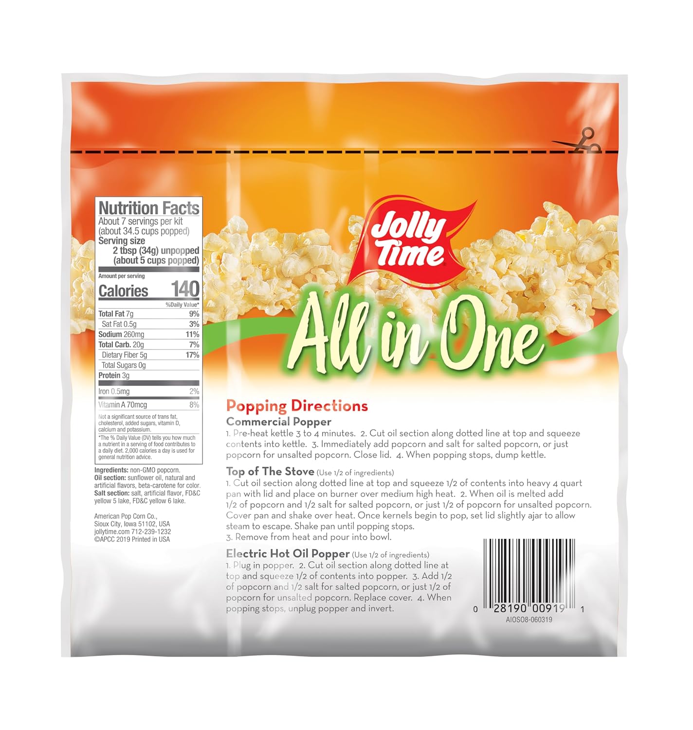 JOLLY TIME All in One Popcorn Kit with Sunflower Oil, Portion Packets with Kernels, Sunflower Oil and Salt for Movie Theater or Air Popper Machines (24 pack, 6oz Kettle) - Image 2