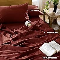 Vista 258 de MooMee Juego de funda de edredón 100% algodón lavado con textura tipo lino, transpirable, duradero, suave y cómodo